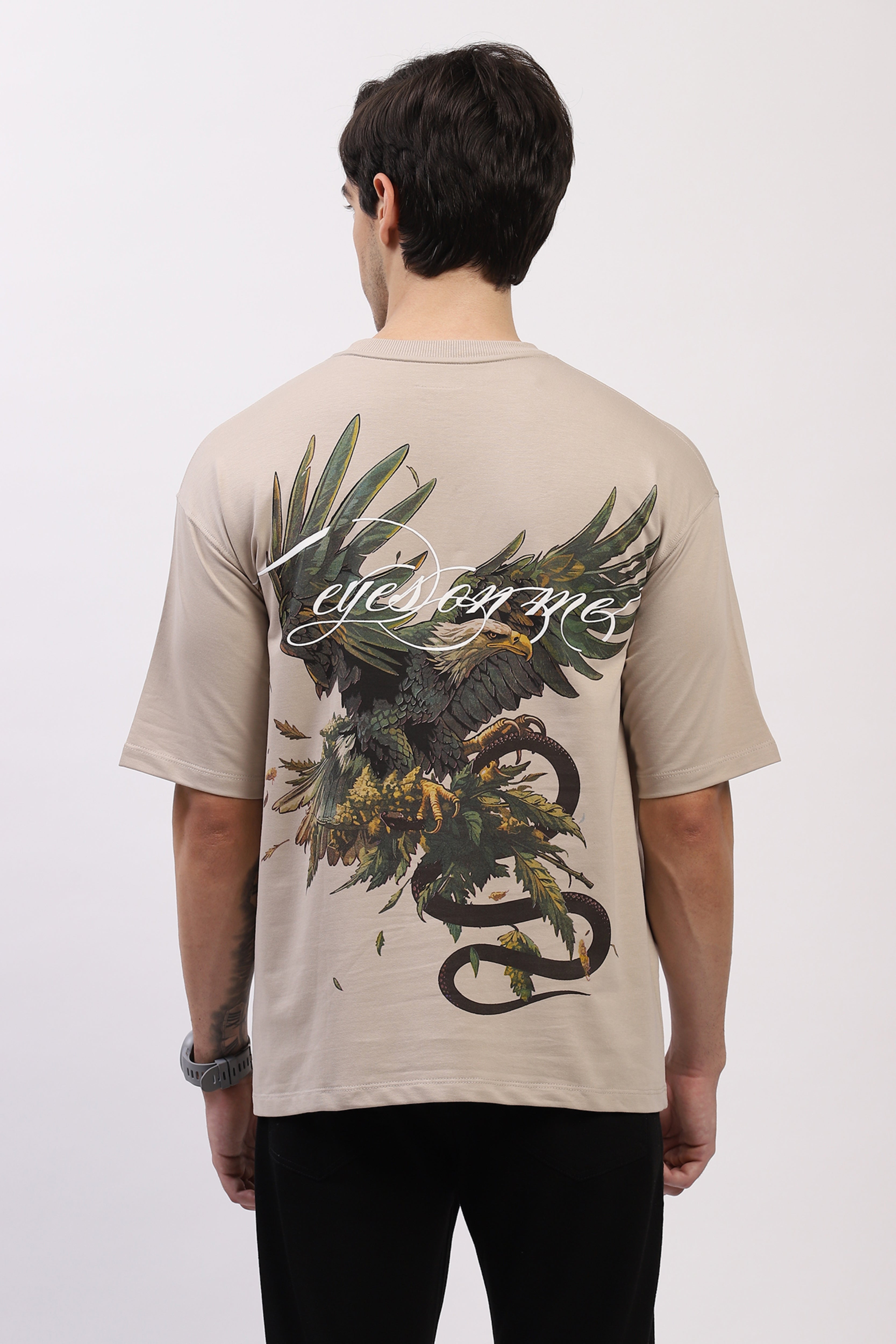 Light Grey Oversized Hawk Print T-Shirt