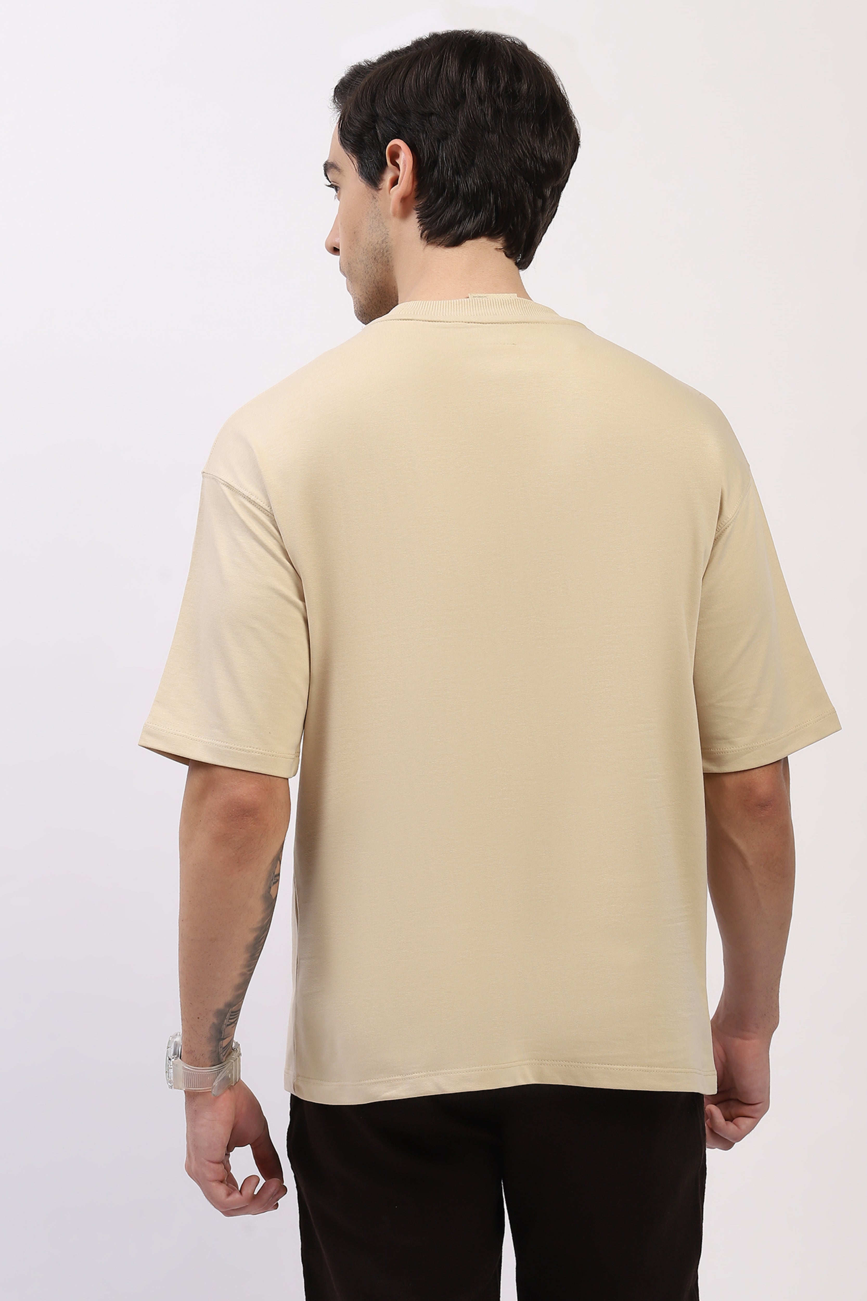 Beige Oversized Quirky Print T-Shirt