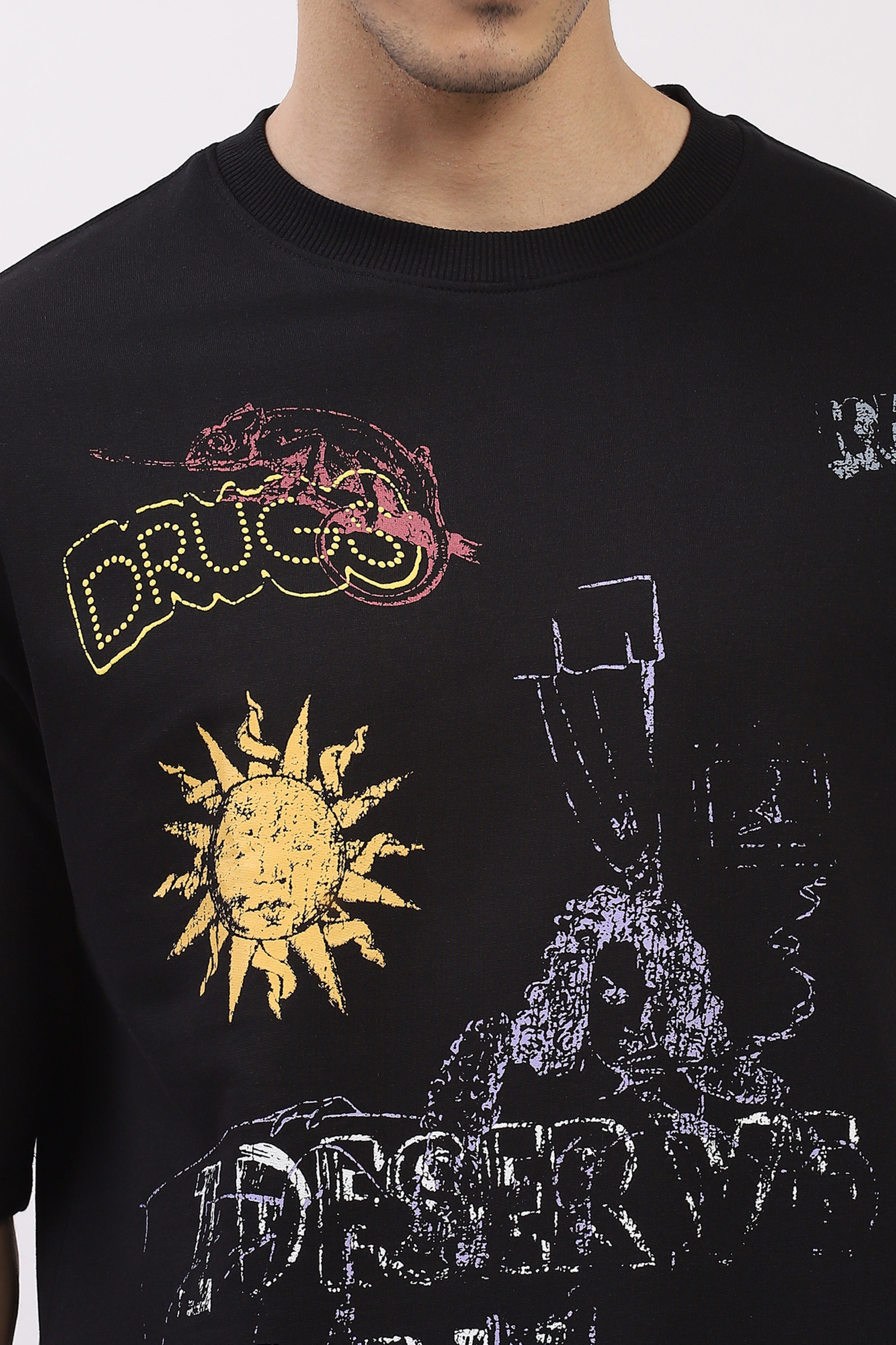 Black Oversized Modern Art Print T-Shirt