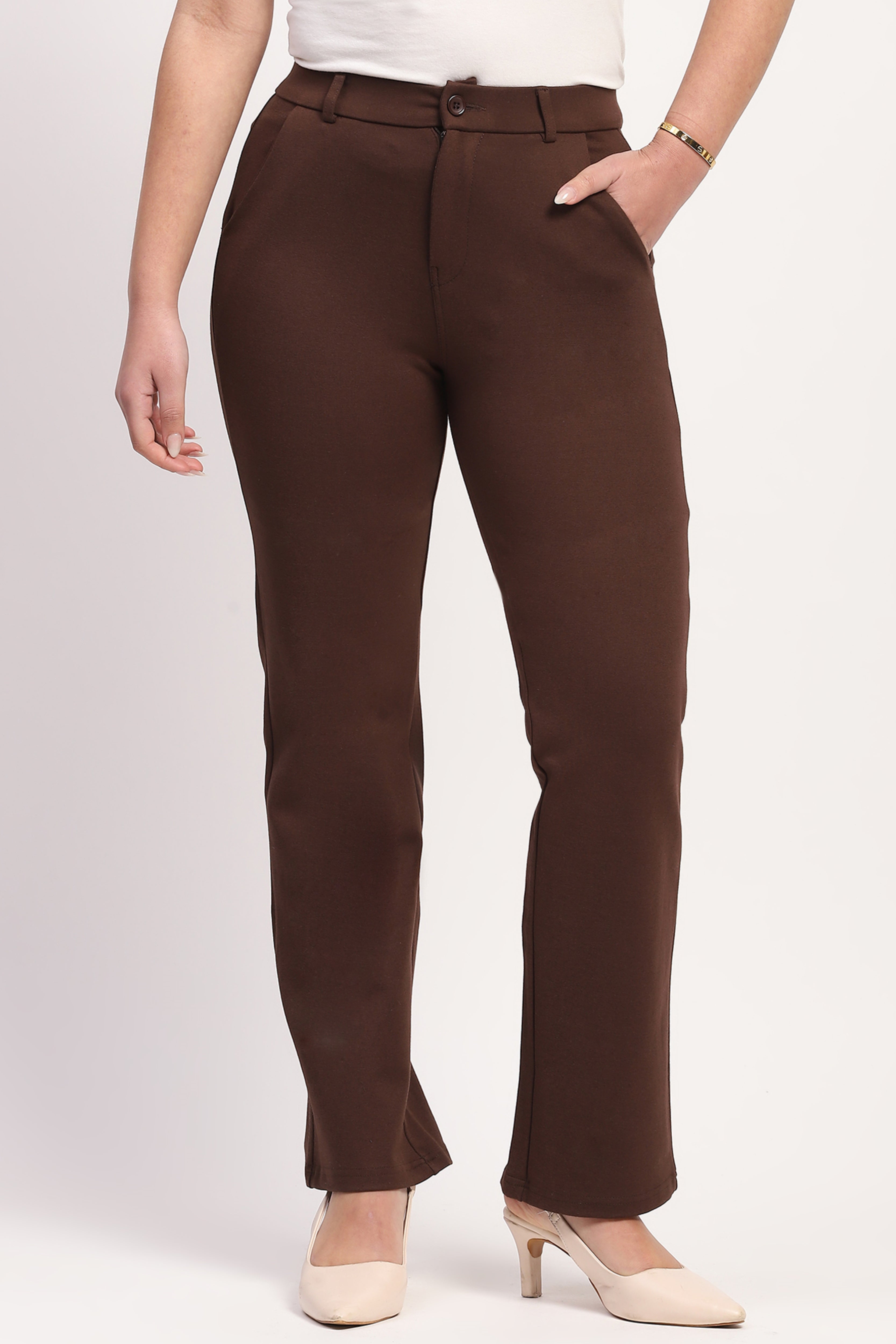 Brown Cotton Spandex Trousers