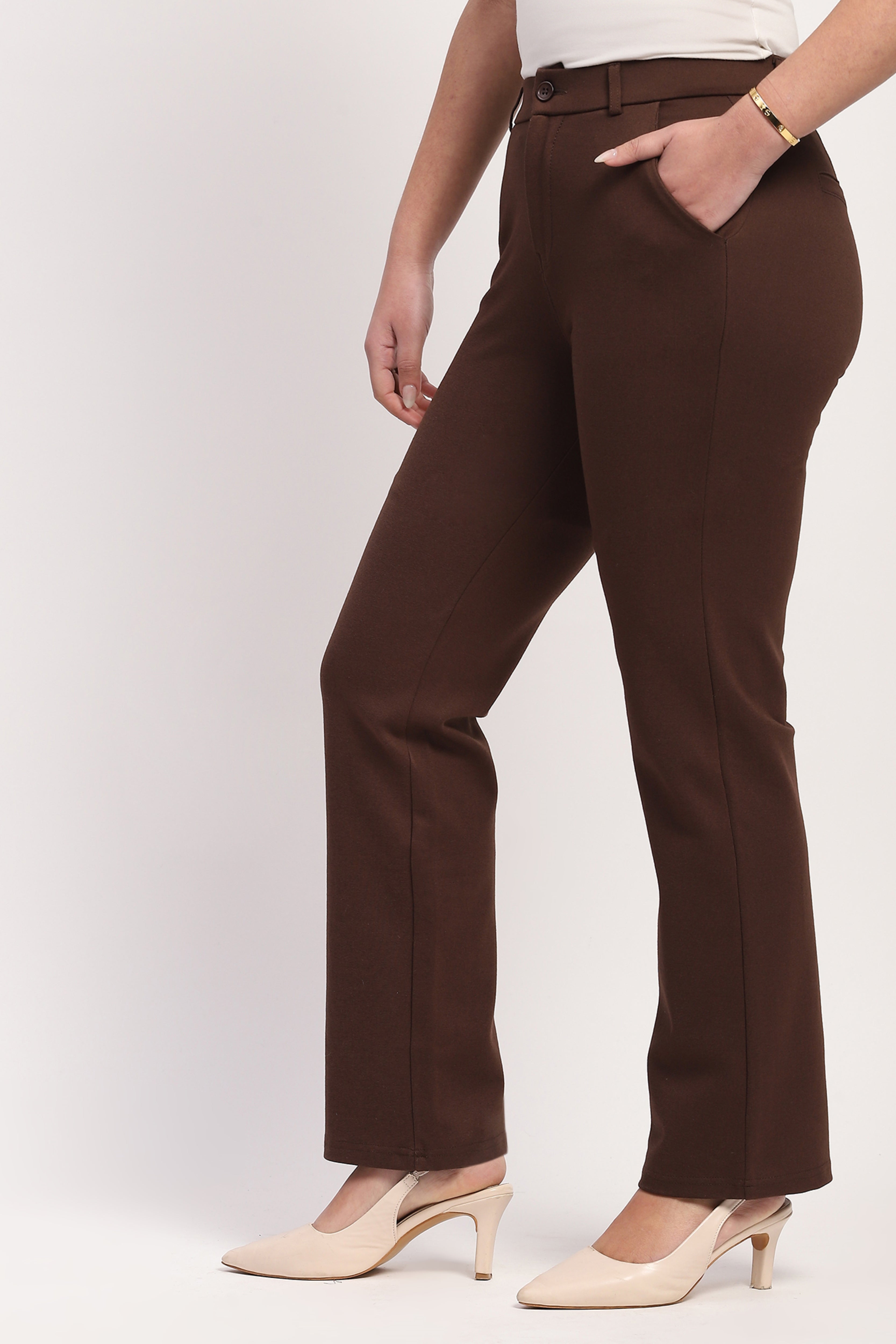 Brown Cotton Spandex Trousers