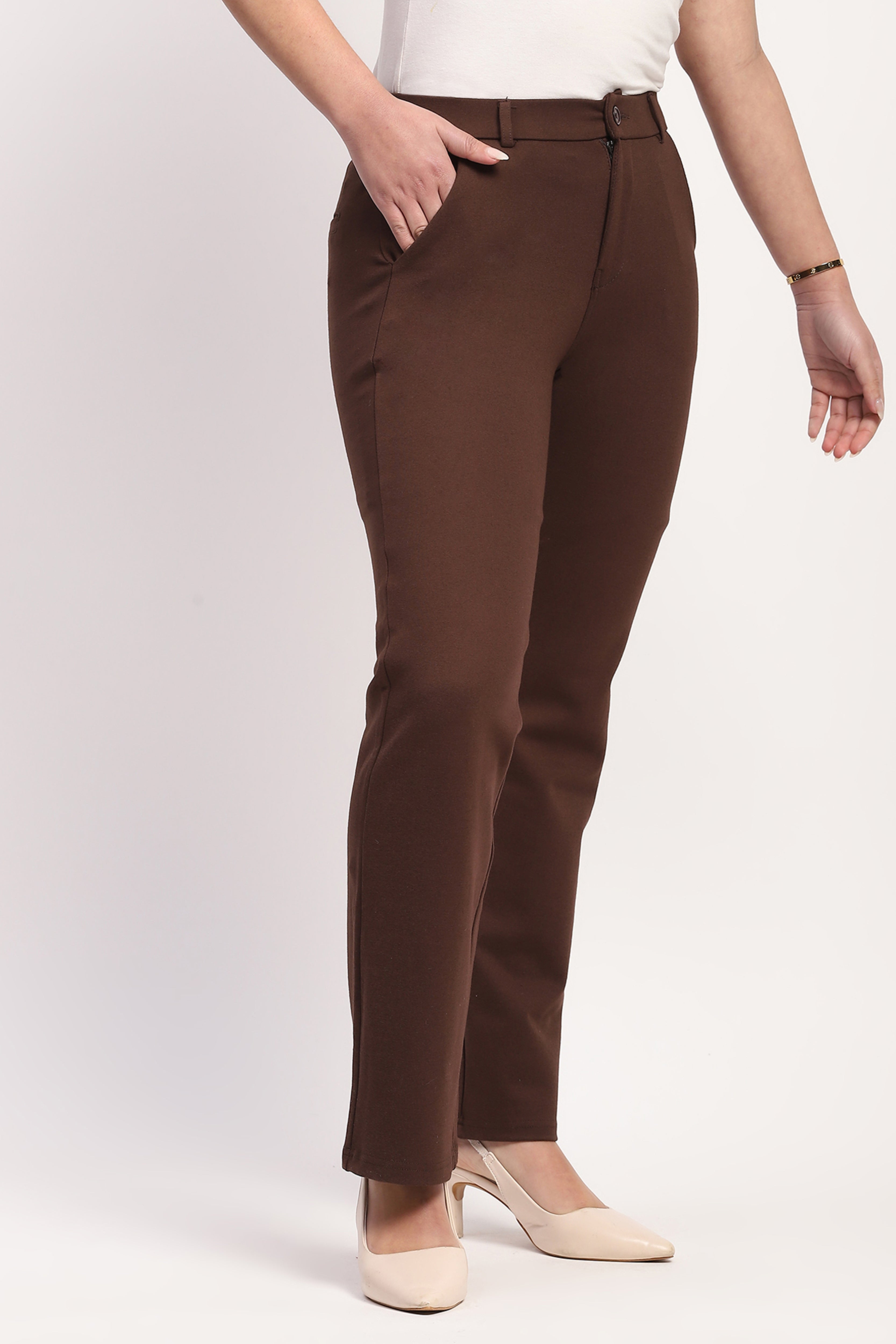 Brown Cotton Spandex Trousers