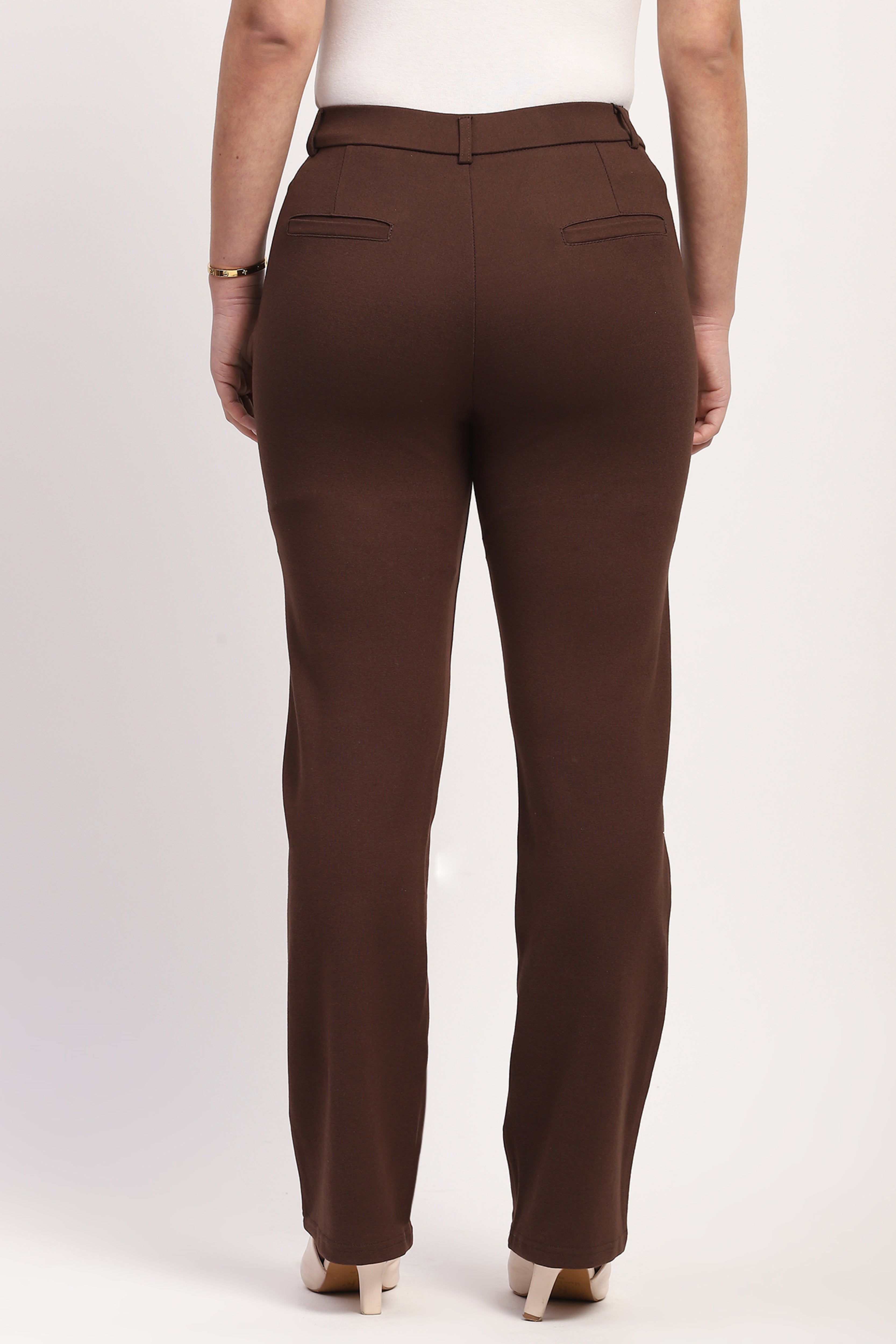 Brown Cotton Spandex Trousers