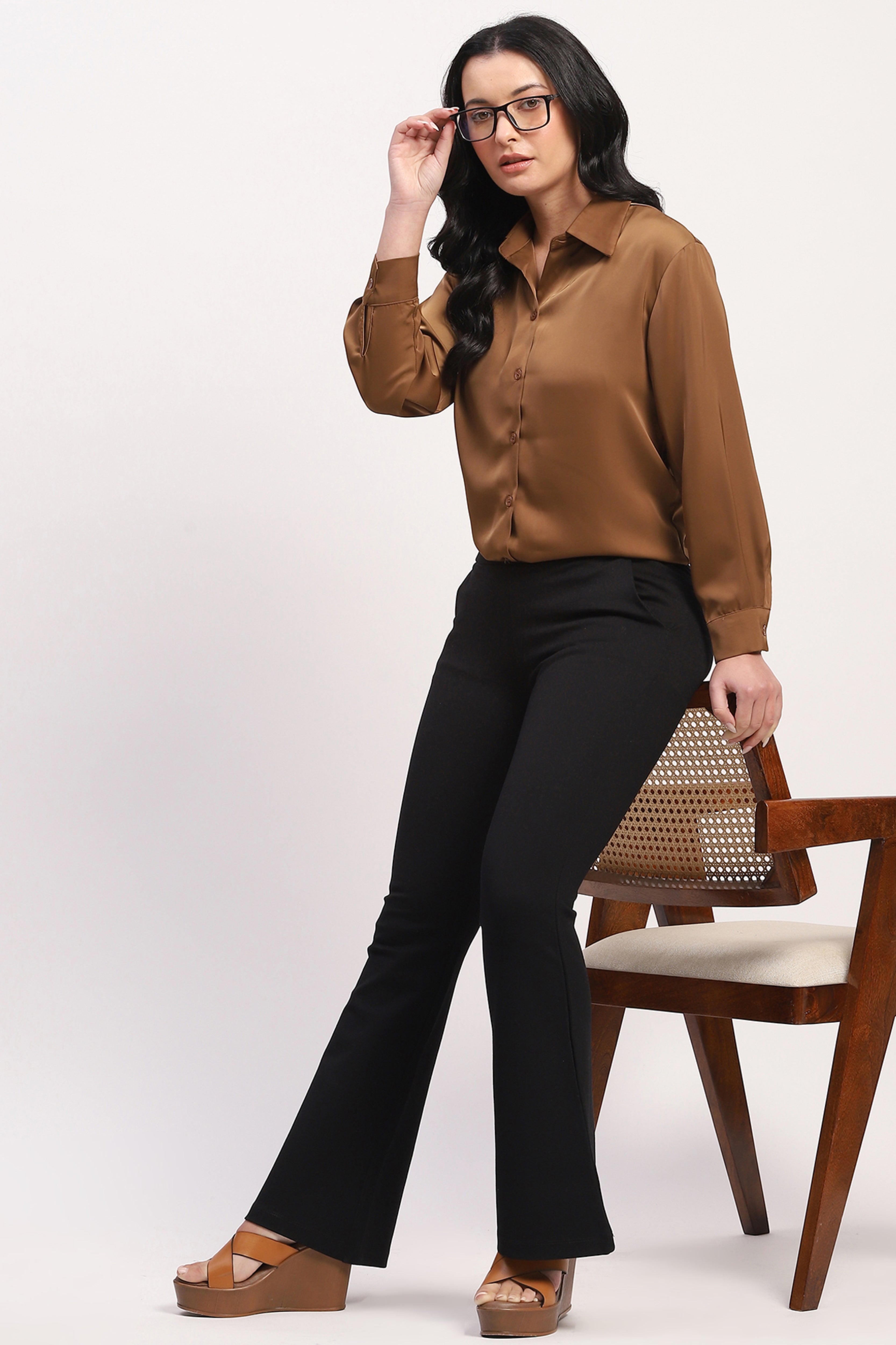 Brown Satin Relaxed Shirt