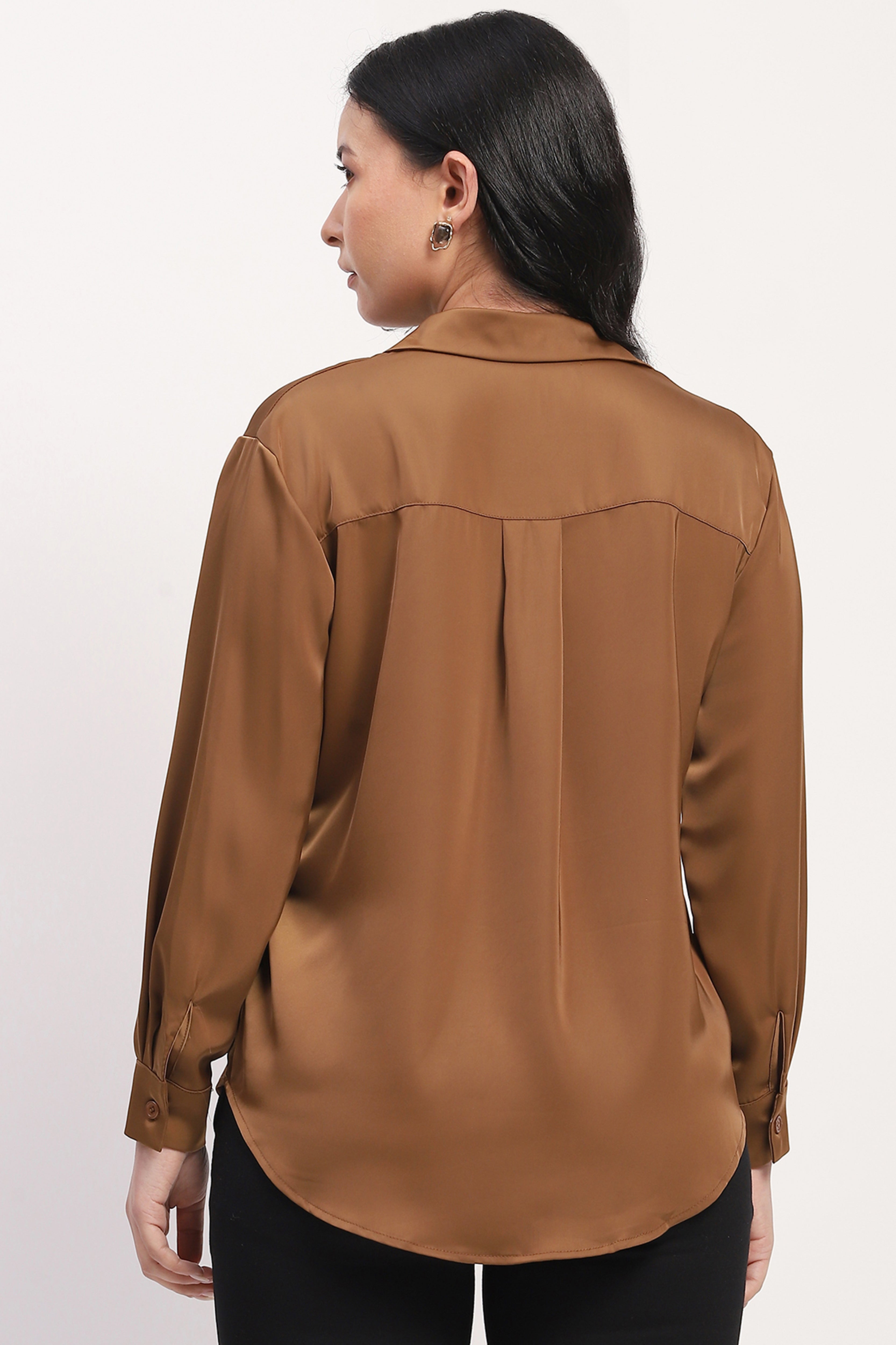 Brown Satin Relaxed Shirt