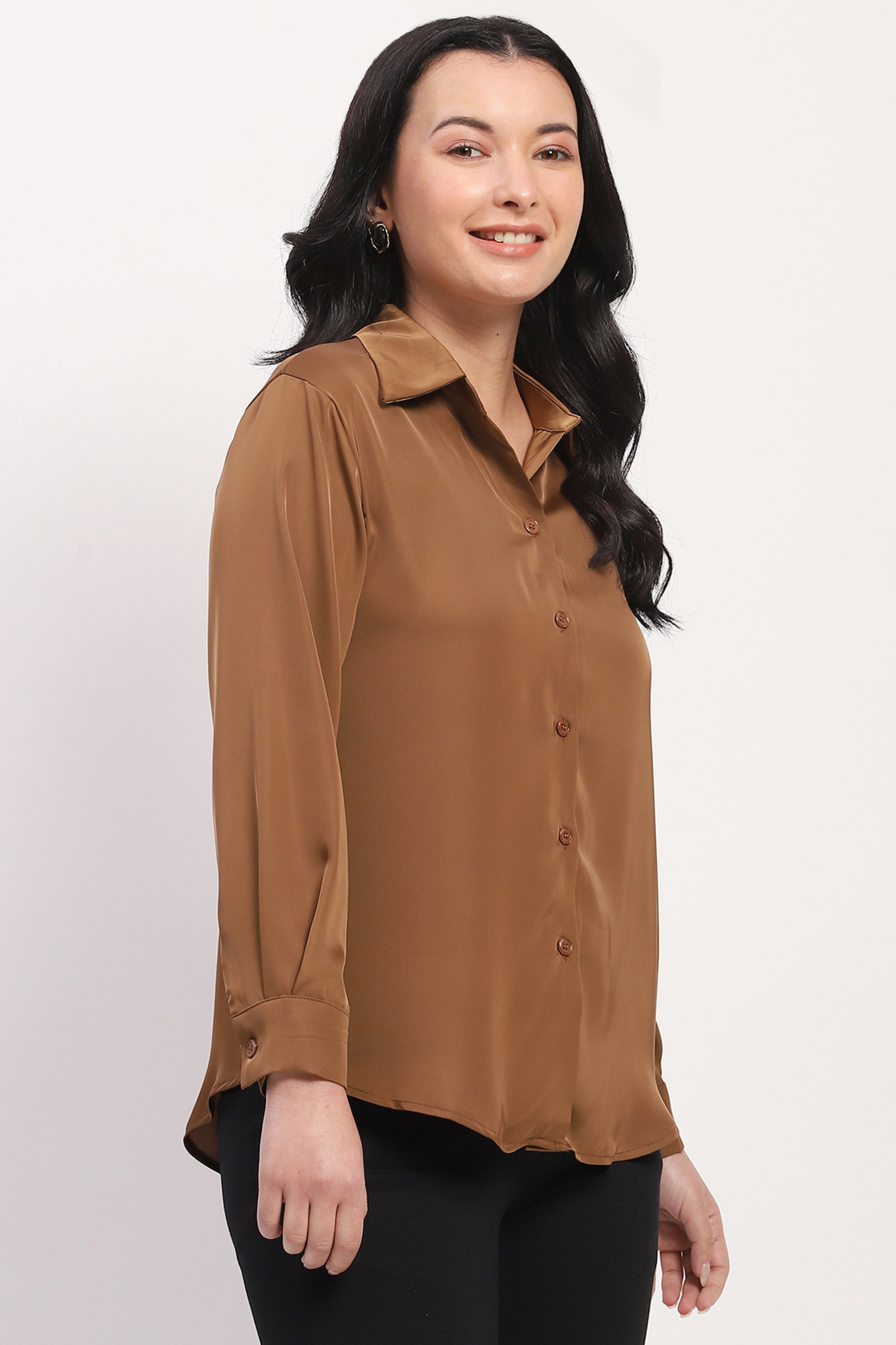 Brown Satin Relaxed Shirt