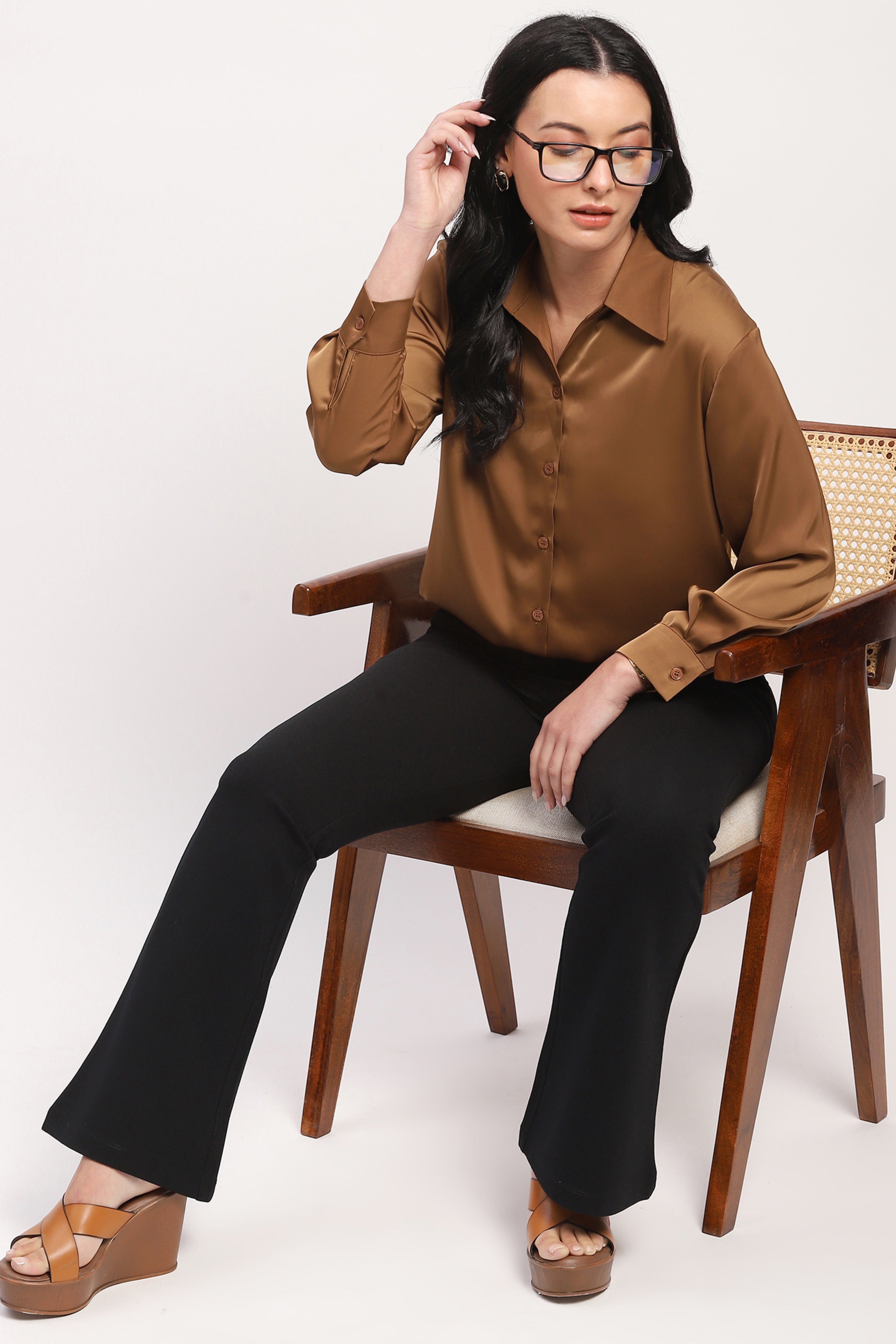 Brown Satin Relaxed Shirt