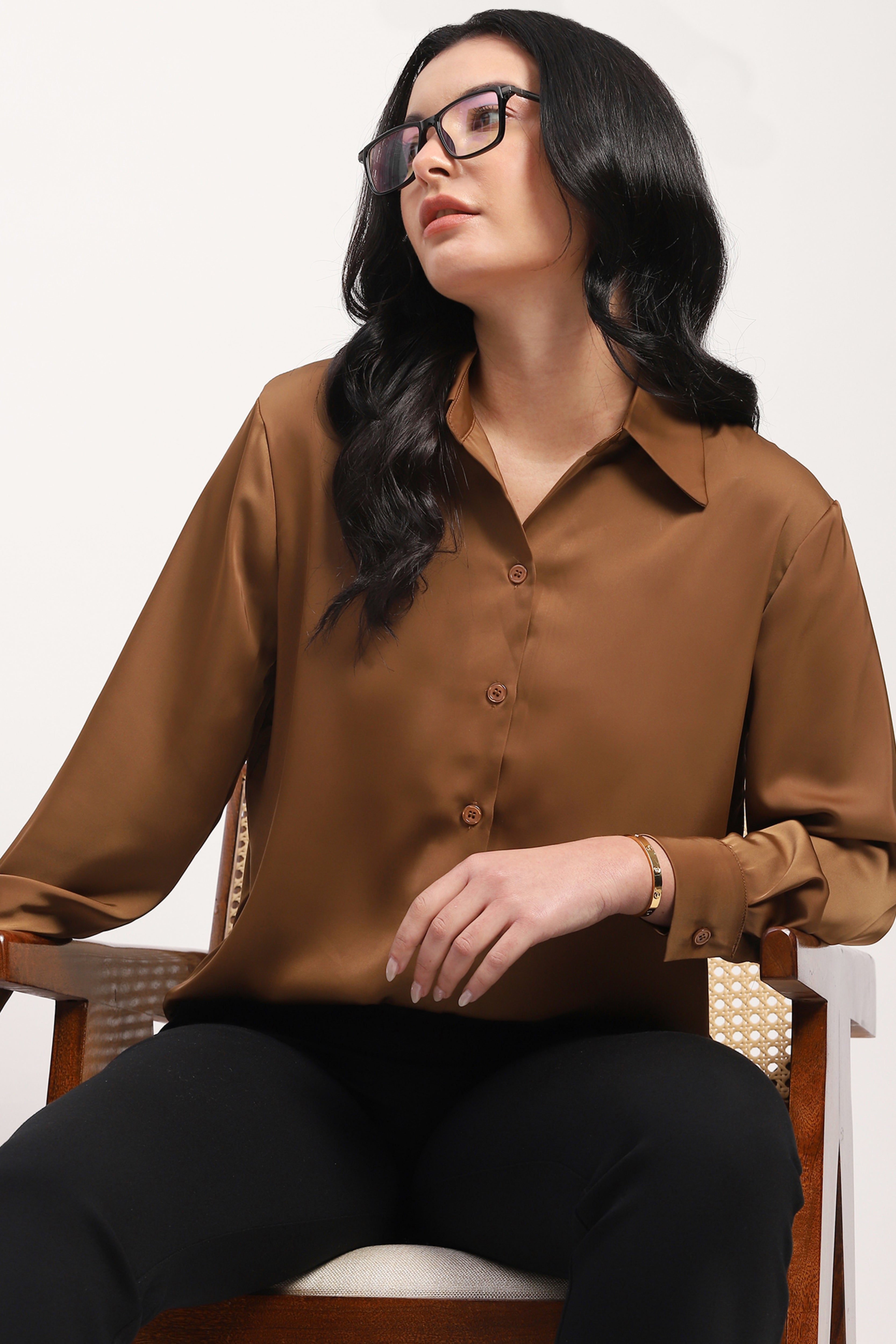 Brown Satin Relaxed Shirt