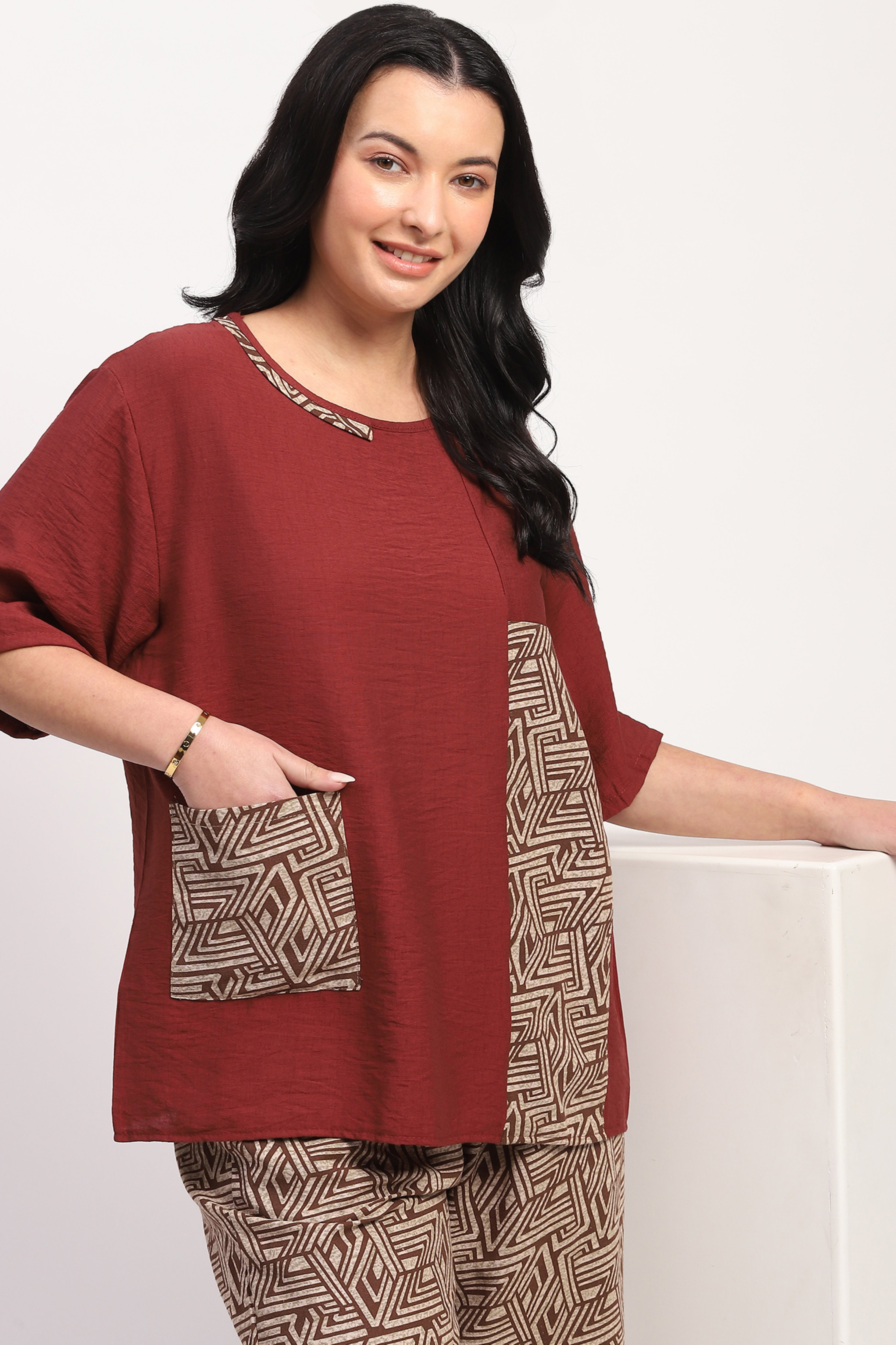 Brown Abstract Print Loungewear Set