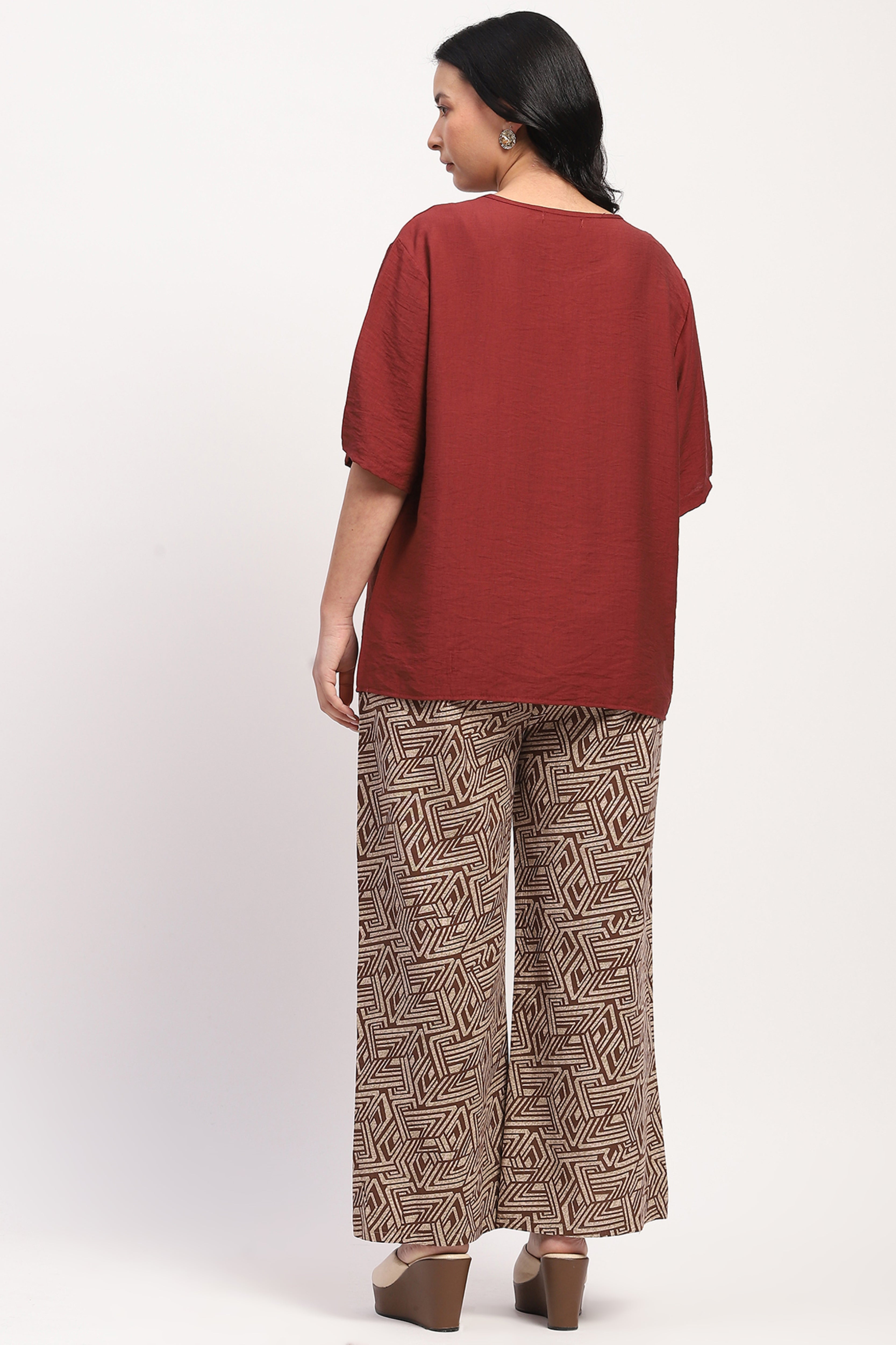 Brown Abstract Print Loungewear Set