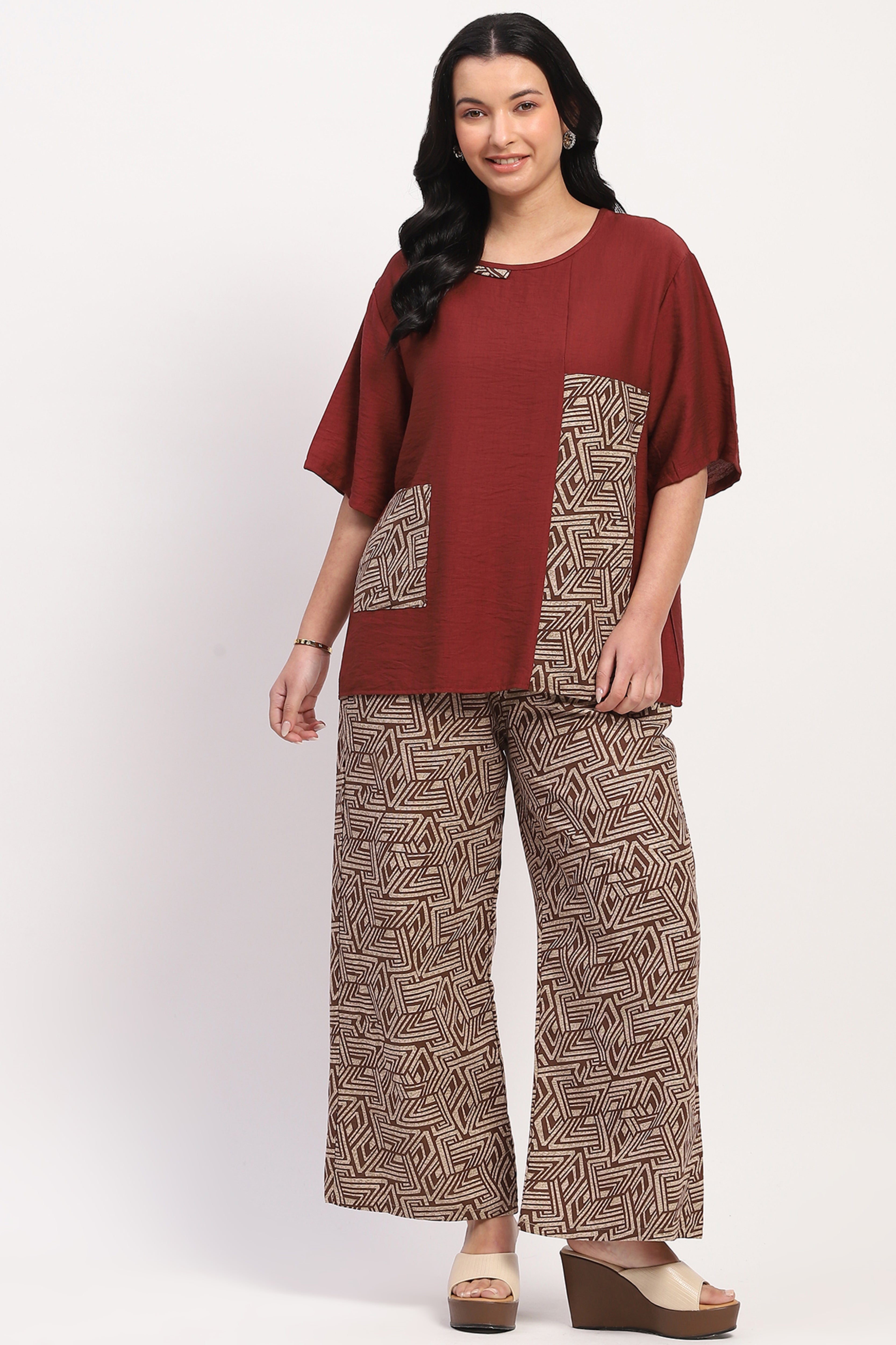 Brown Abstract Print Loungewear Set