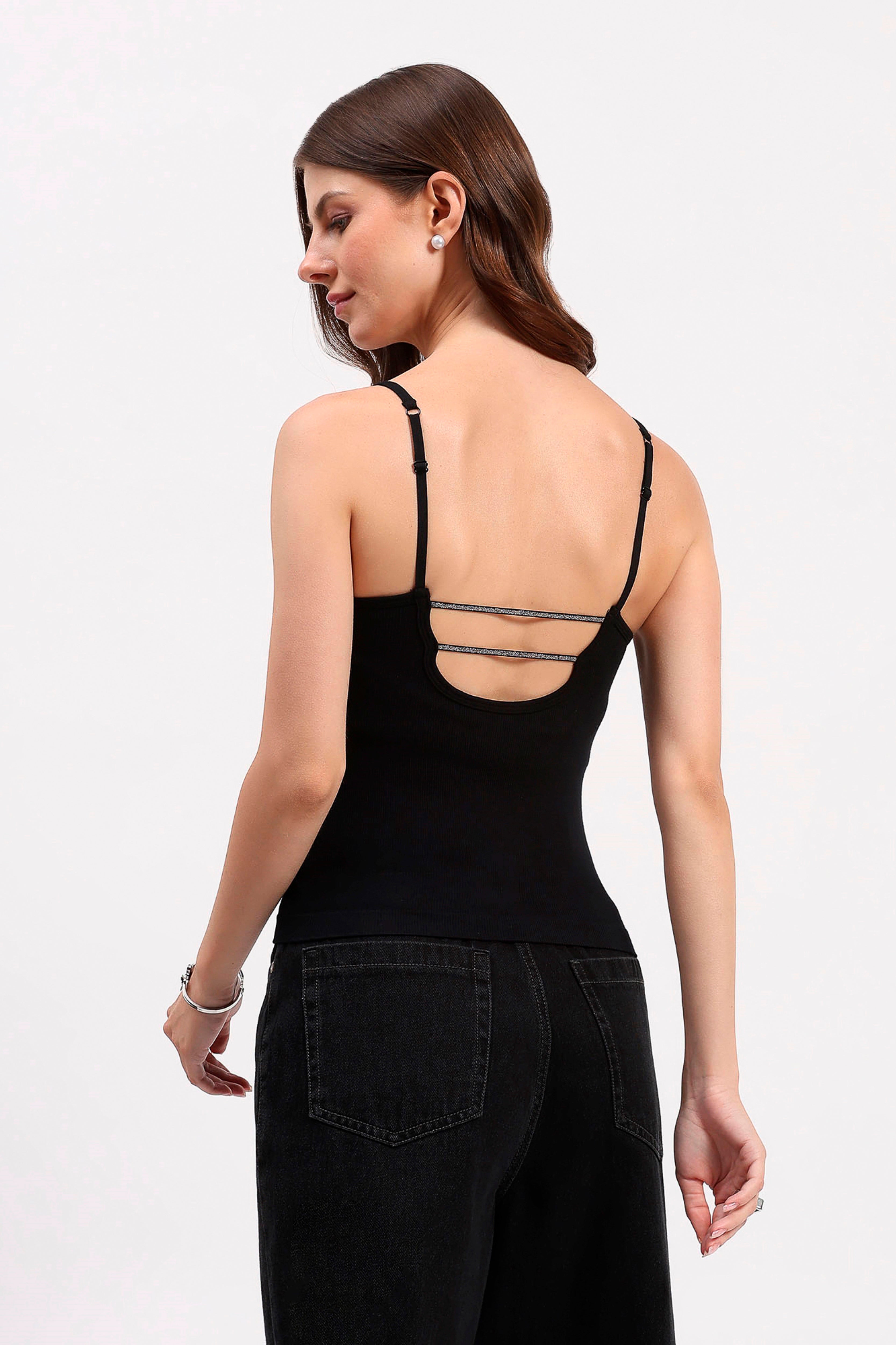 Black Ribbed Camisole Top