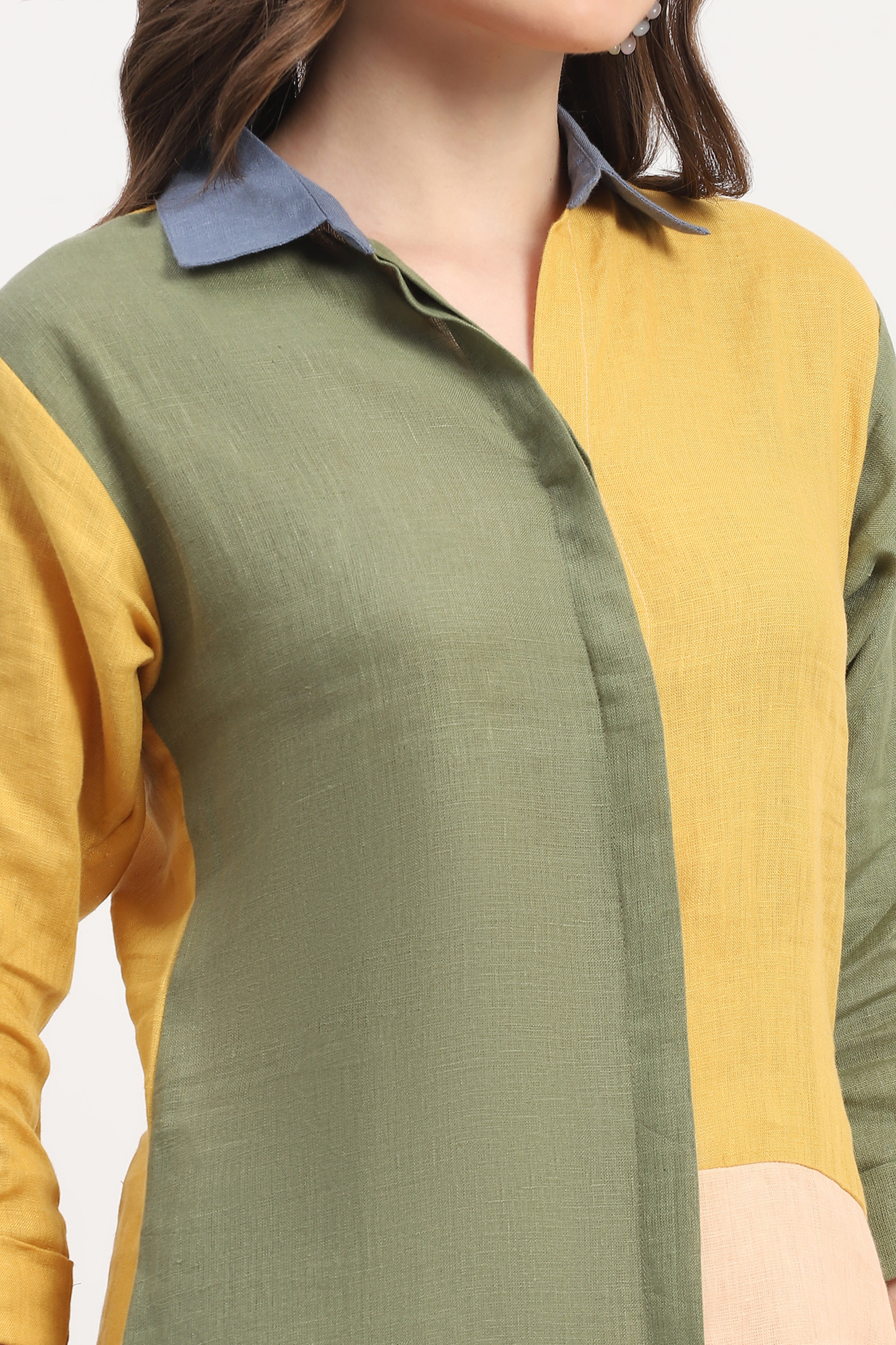 Multicolor Linen Color Block Dress