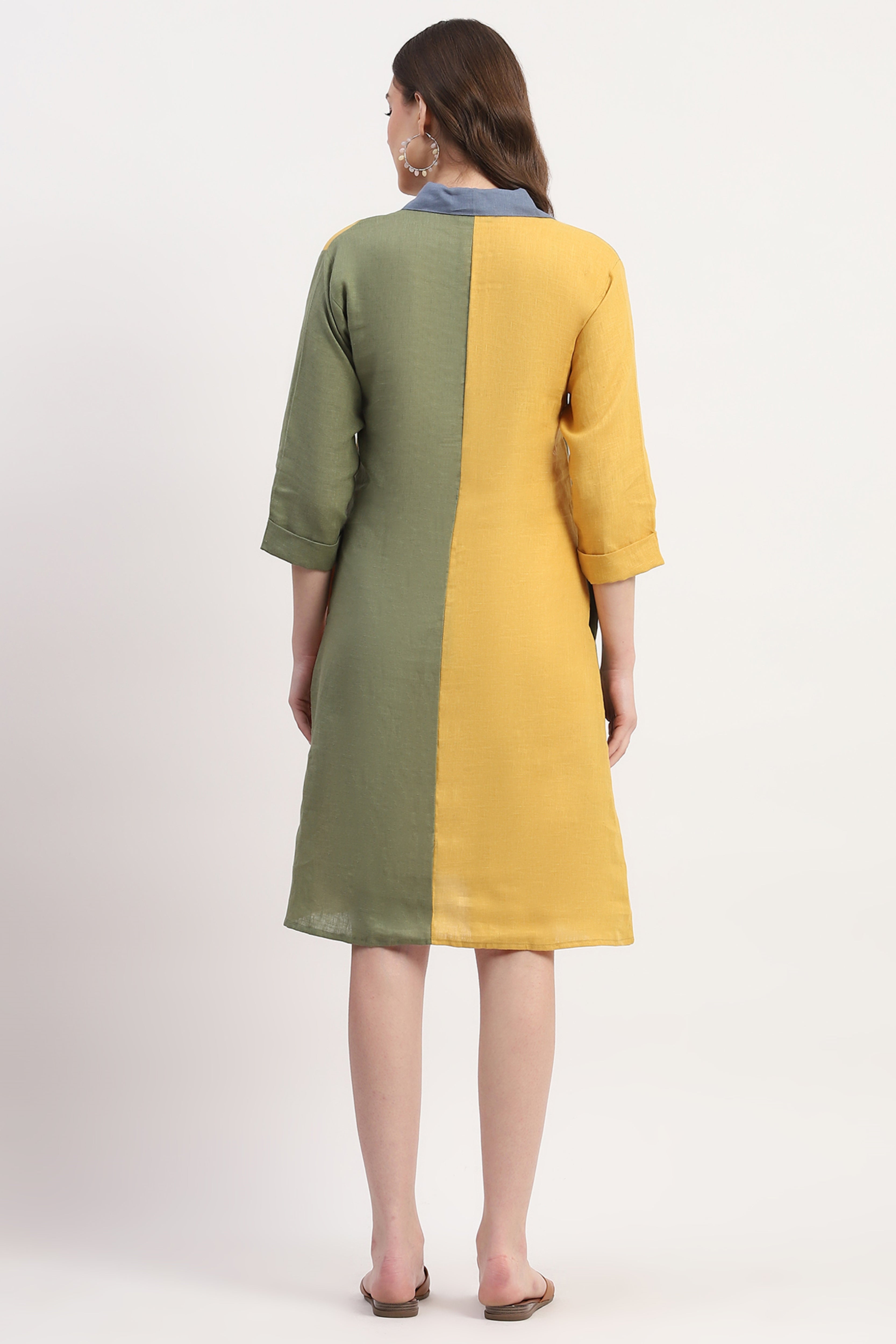 Multicolor Linen Color Block Dress