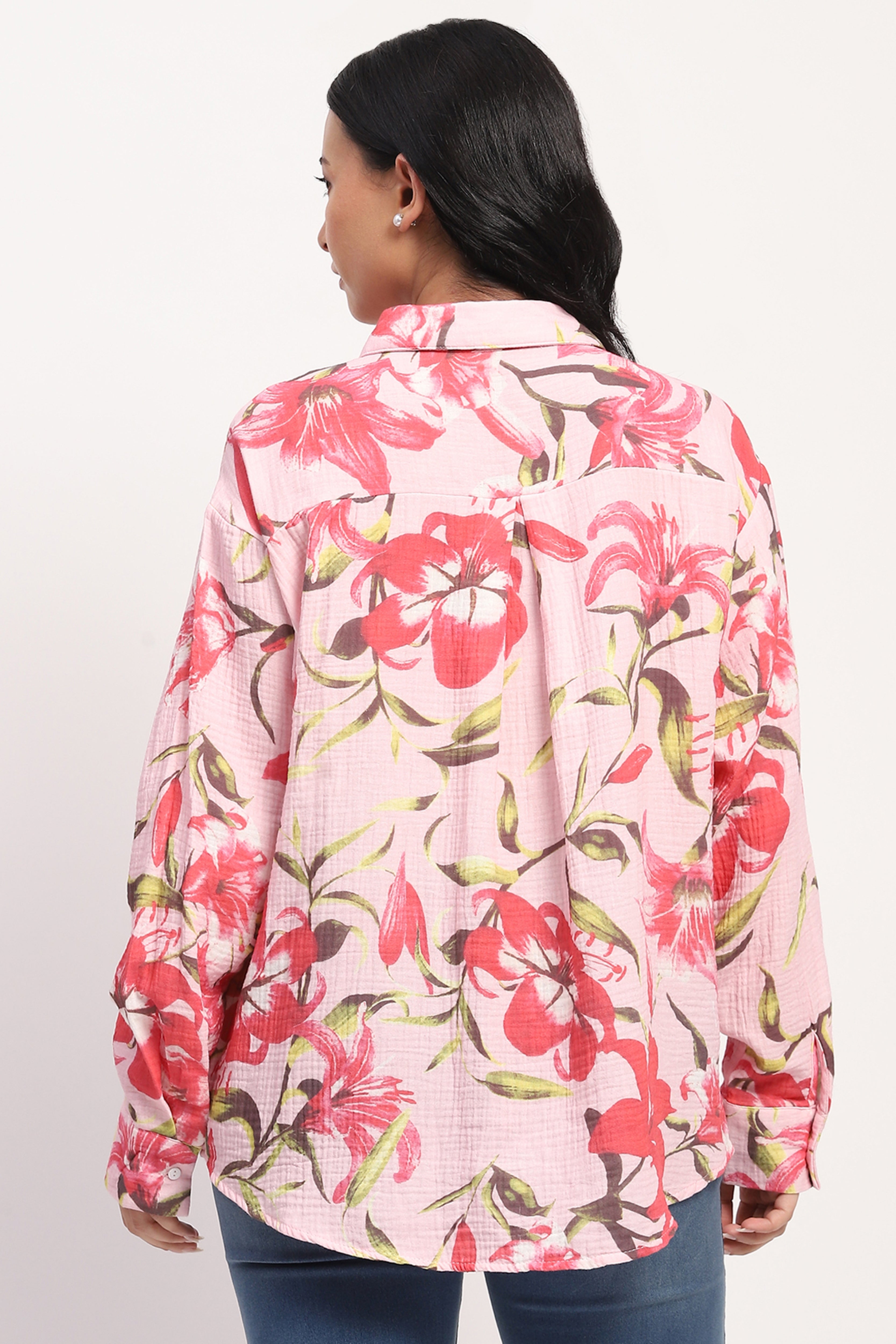 Pink Floral Cotton Shirt
