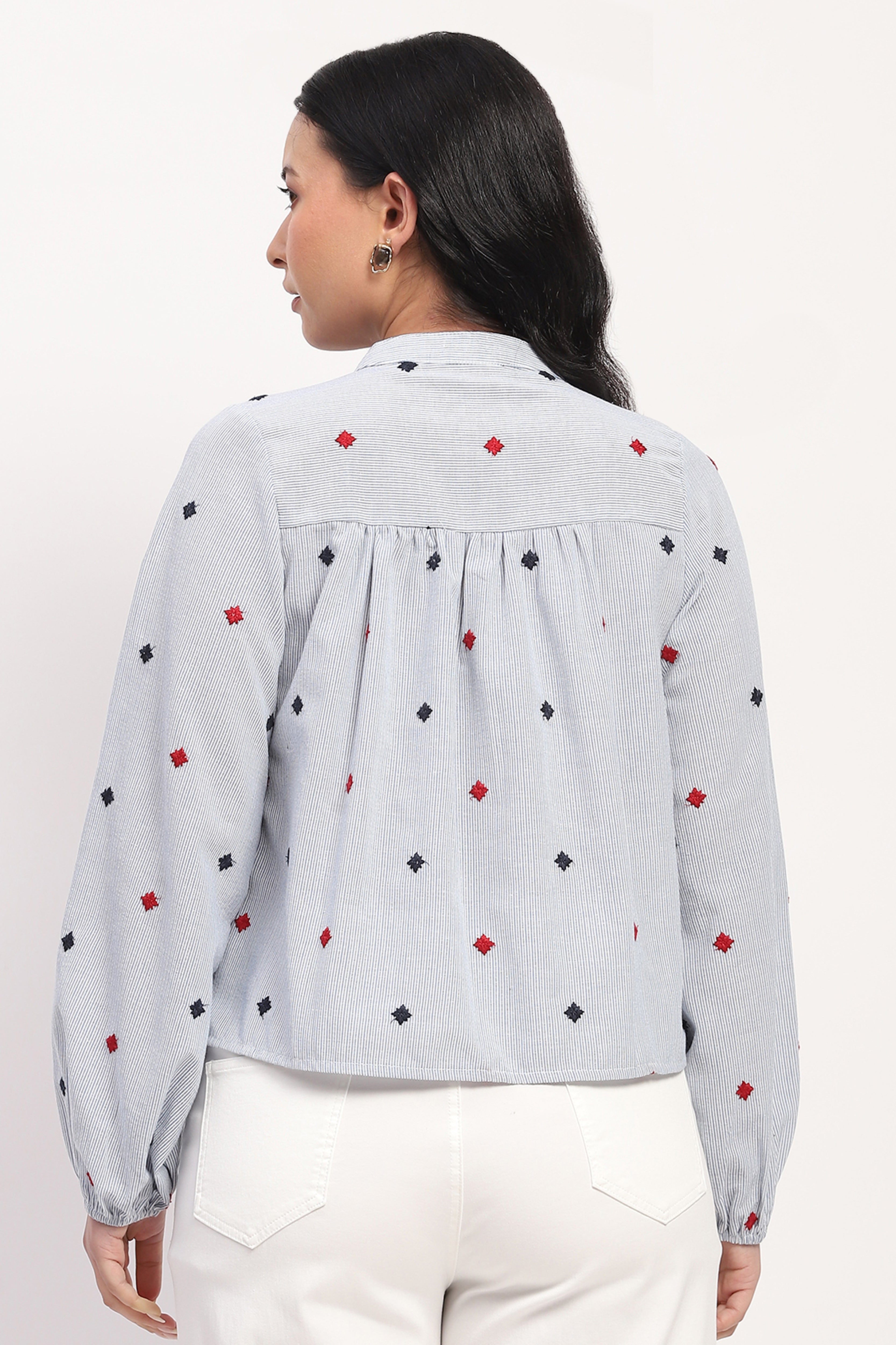 Blue Embroidered Cotton Top