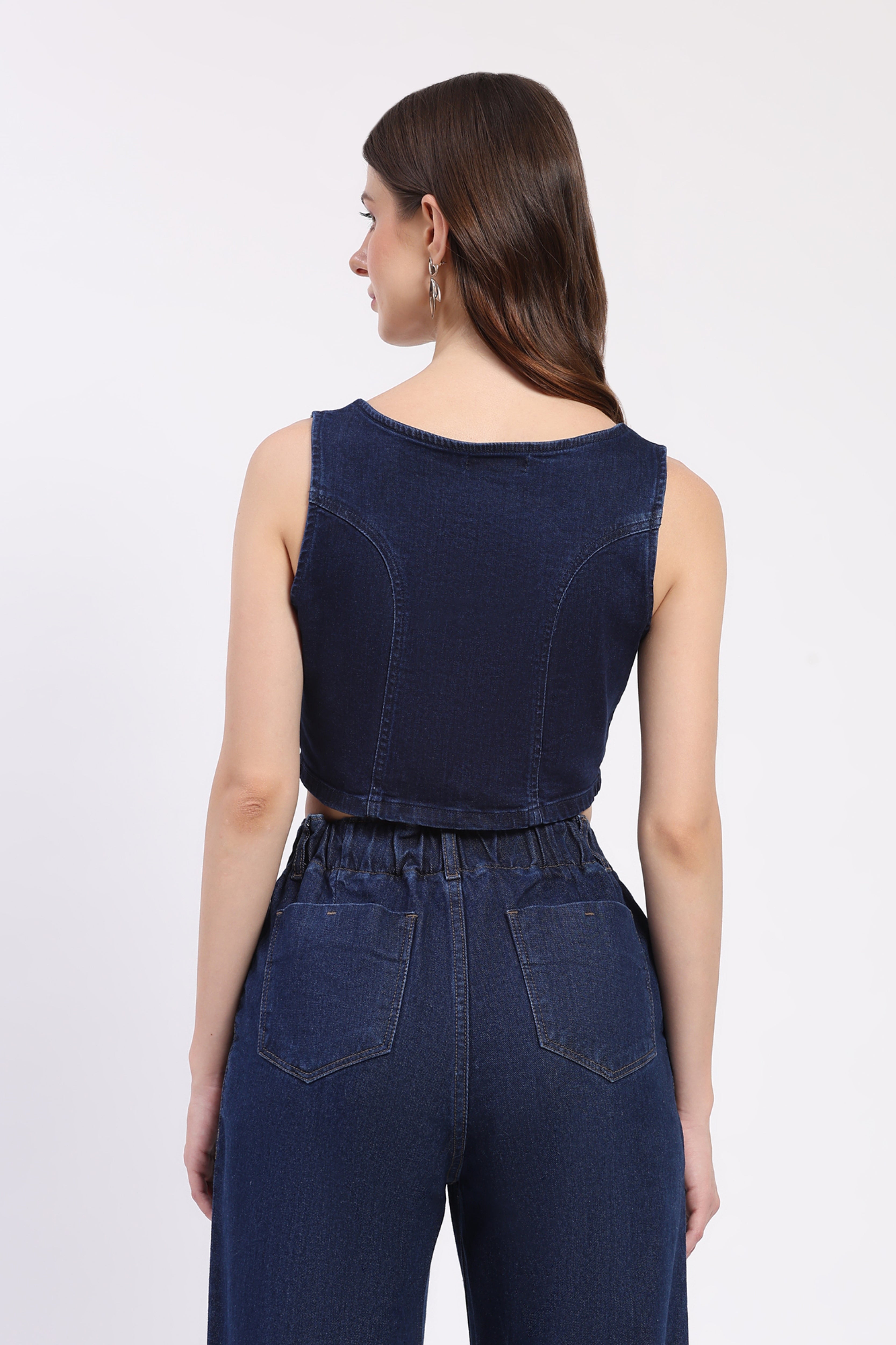 Dark Blue Denim Crop Top