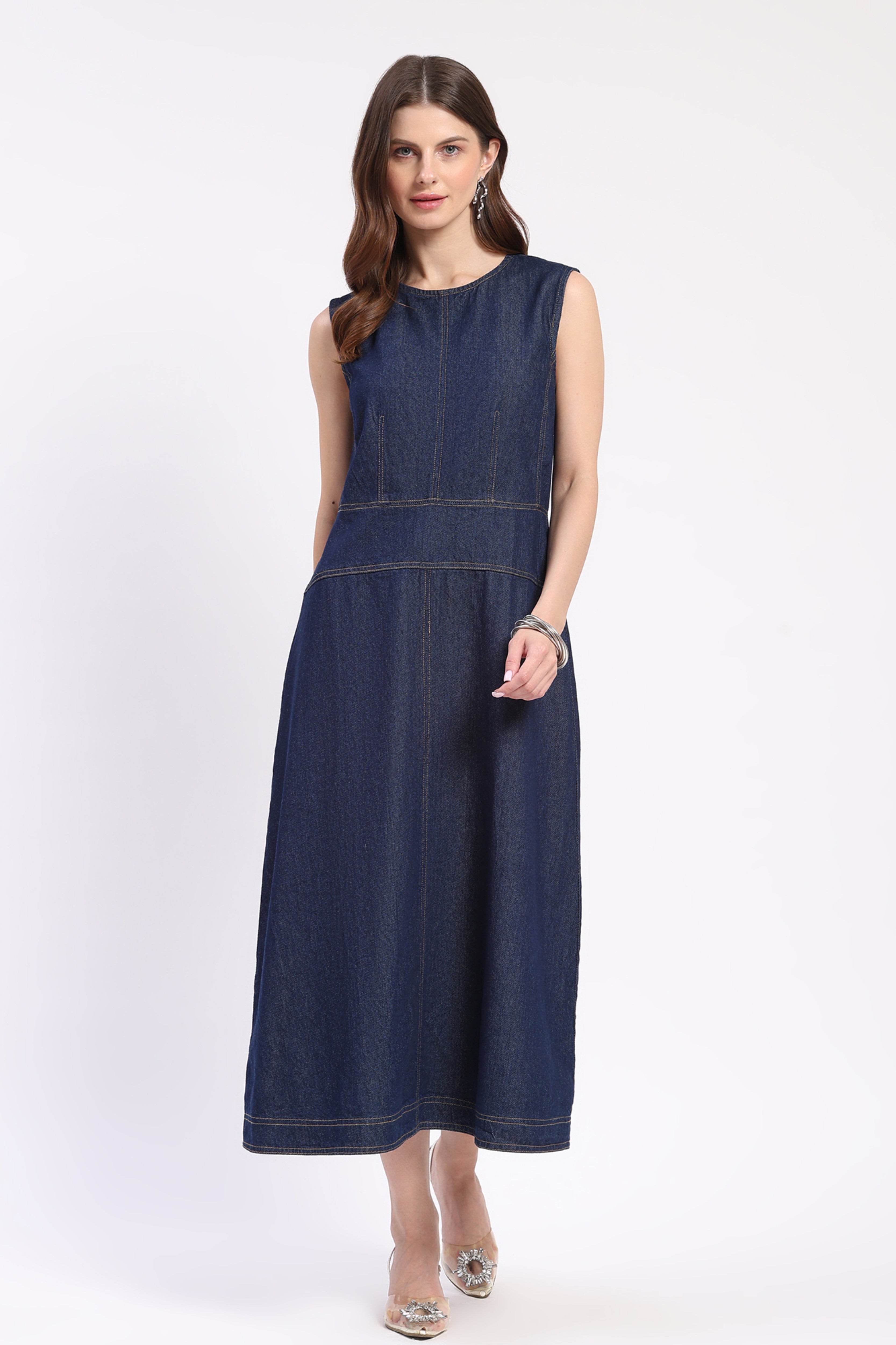 Royal Blue Denim Midi Dress