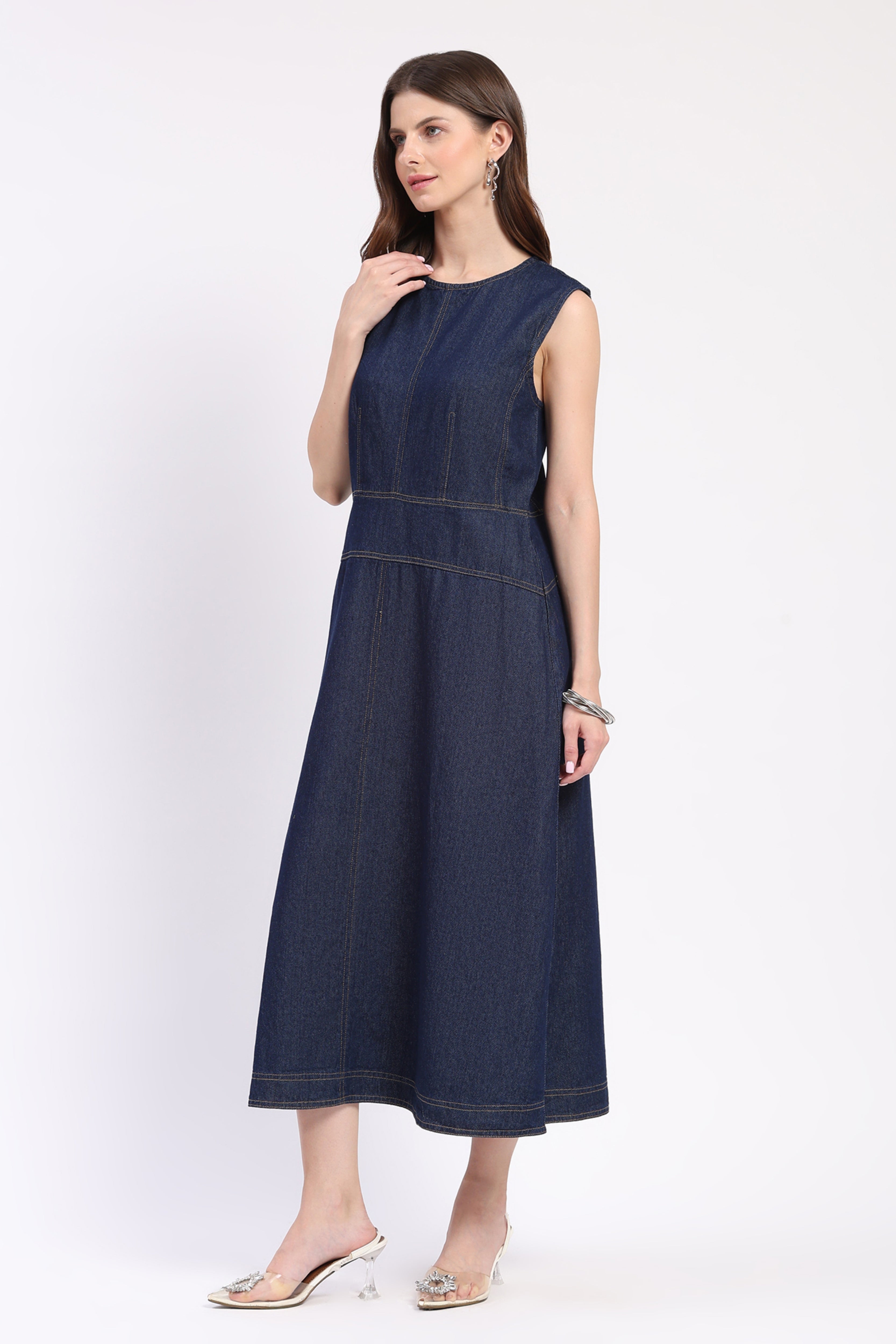 Royal Blue Denim Midi Dress