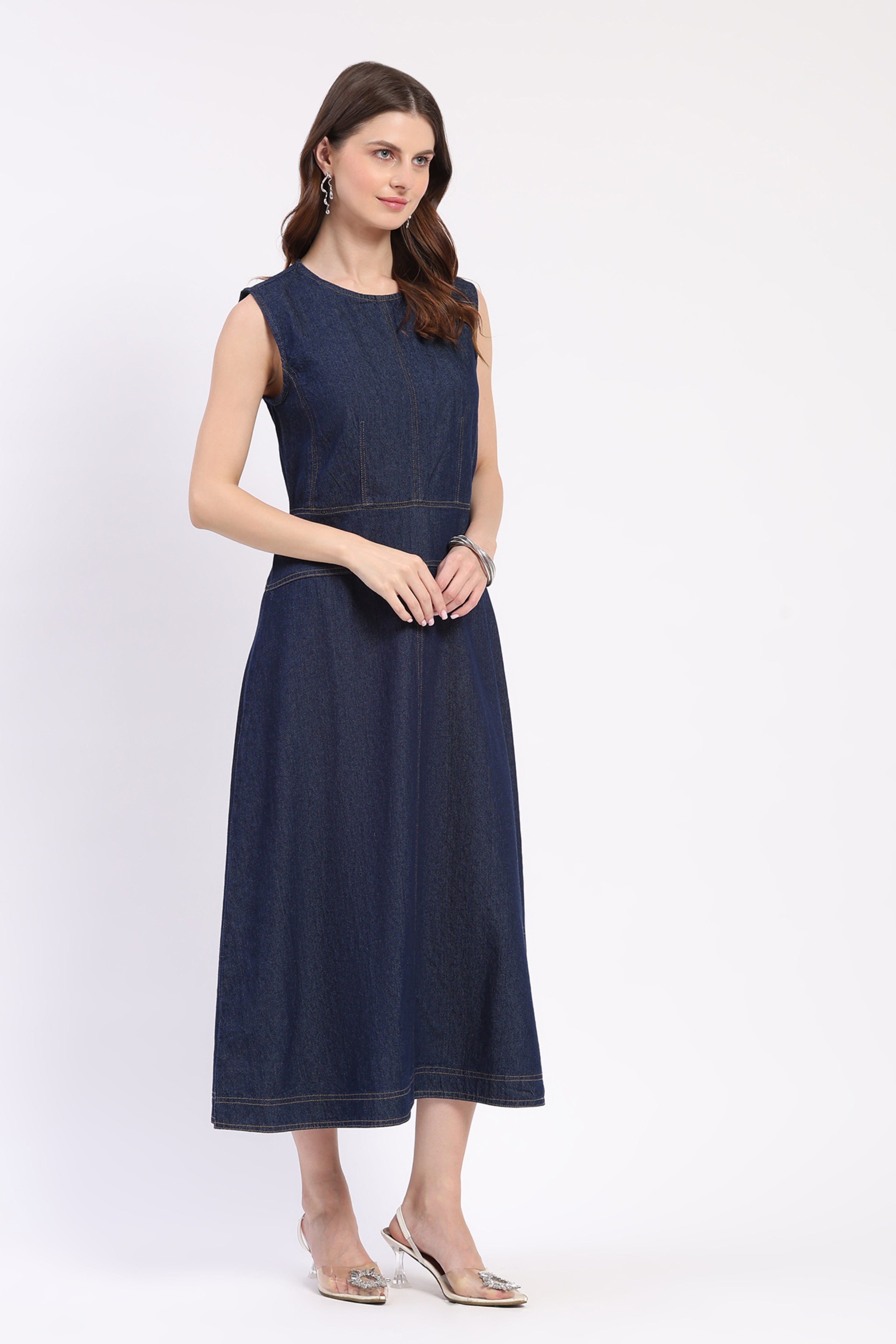 Royal Blue Denim Midi Dress