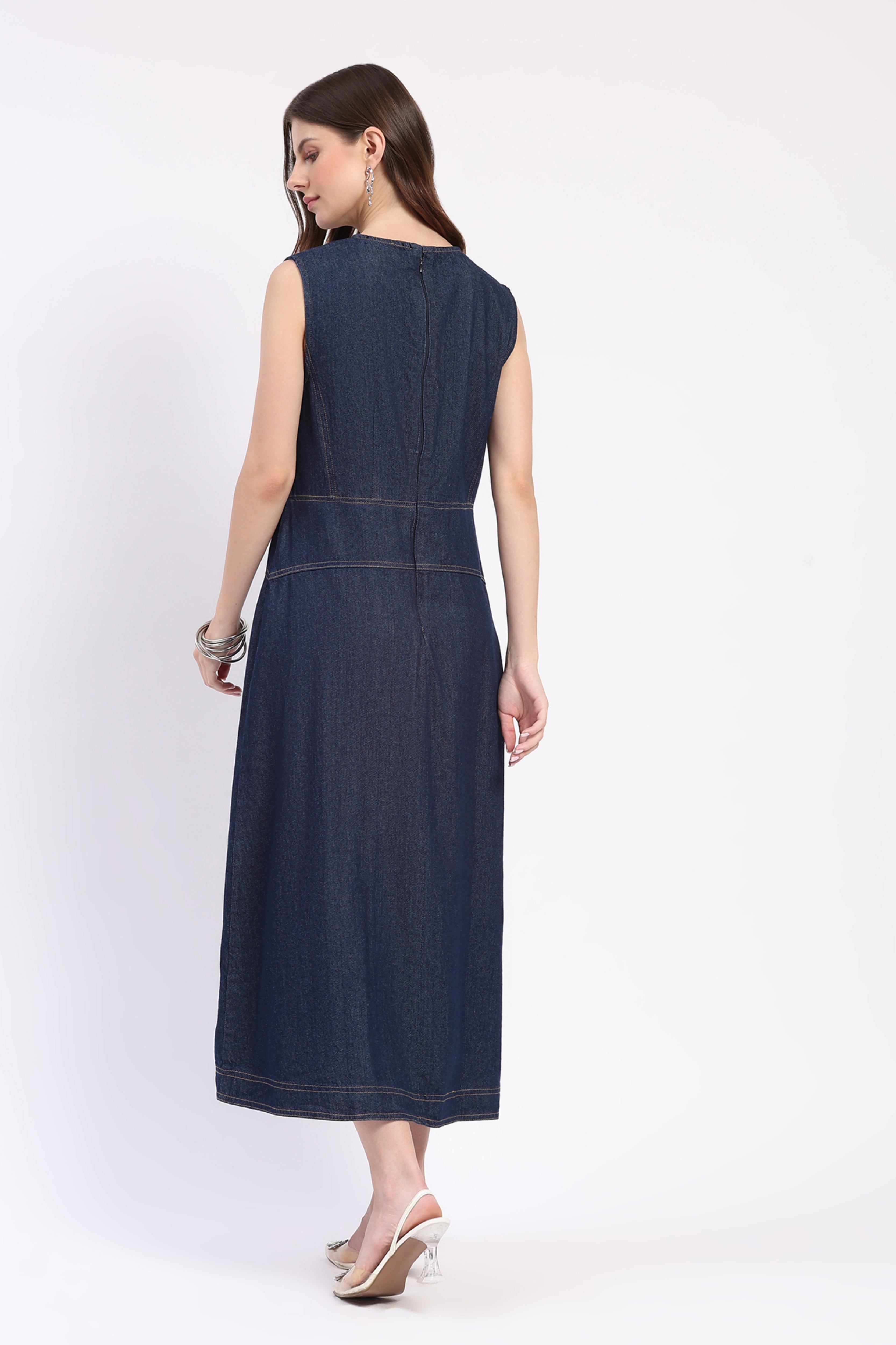 Royal Blue Denim Midi Dress