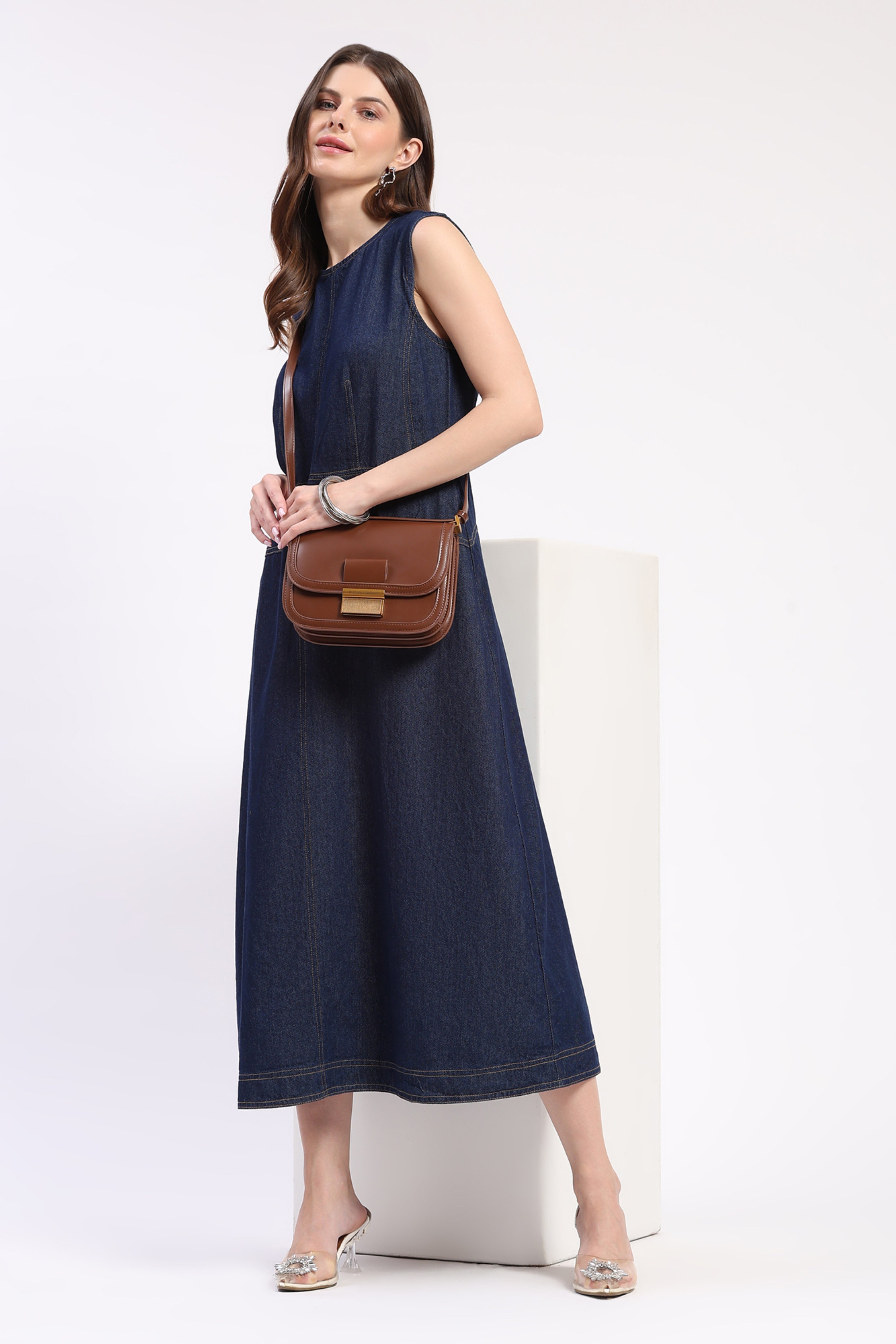 Royal Blue Denim Midi Dress