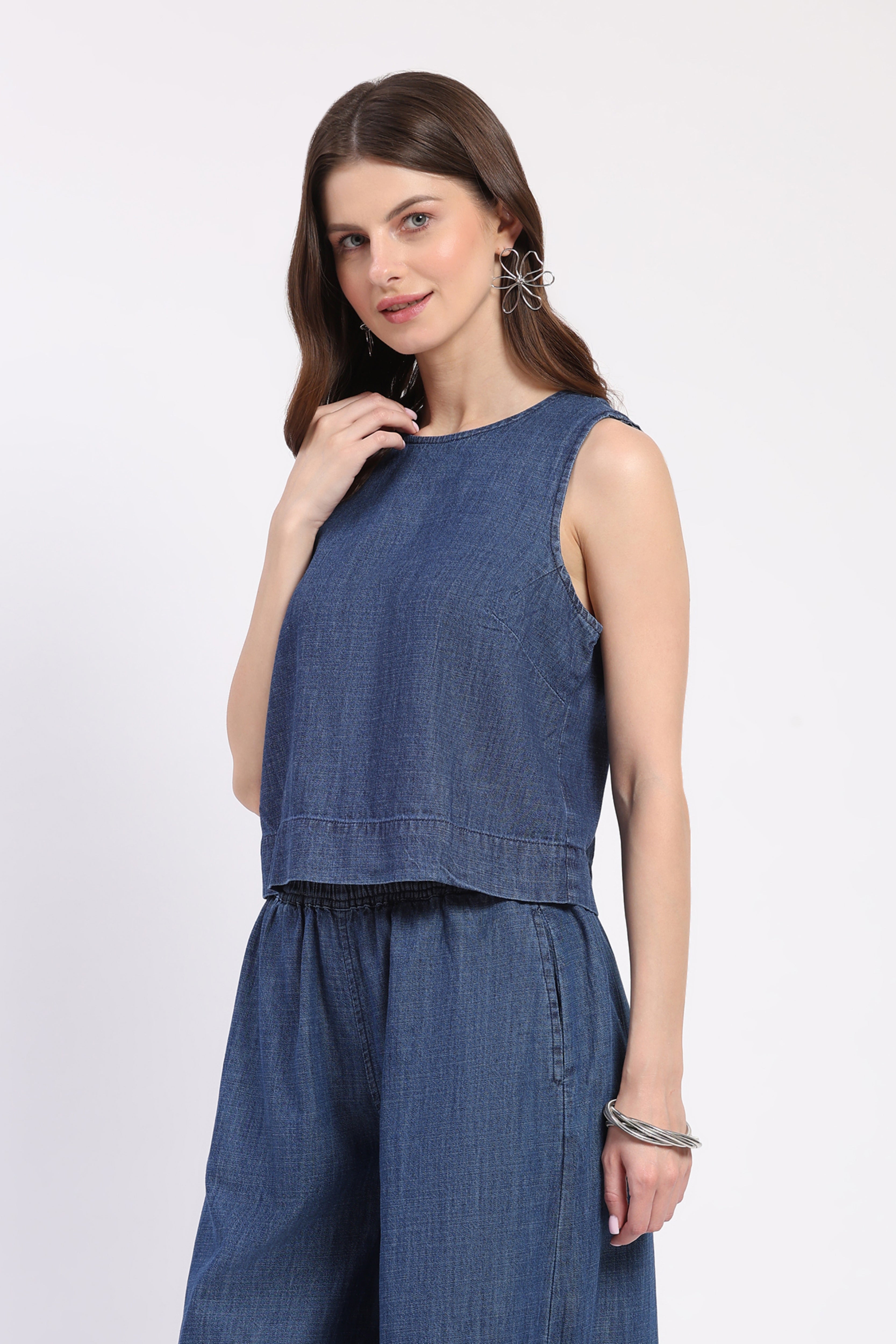 Classic Dark Stone Denim Crop Top