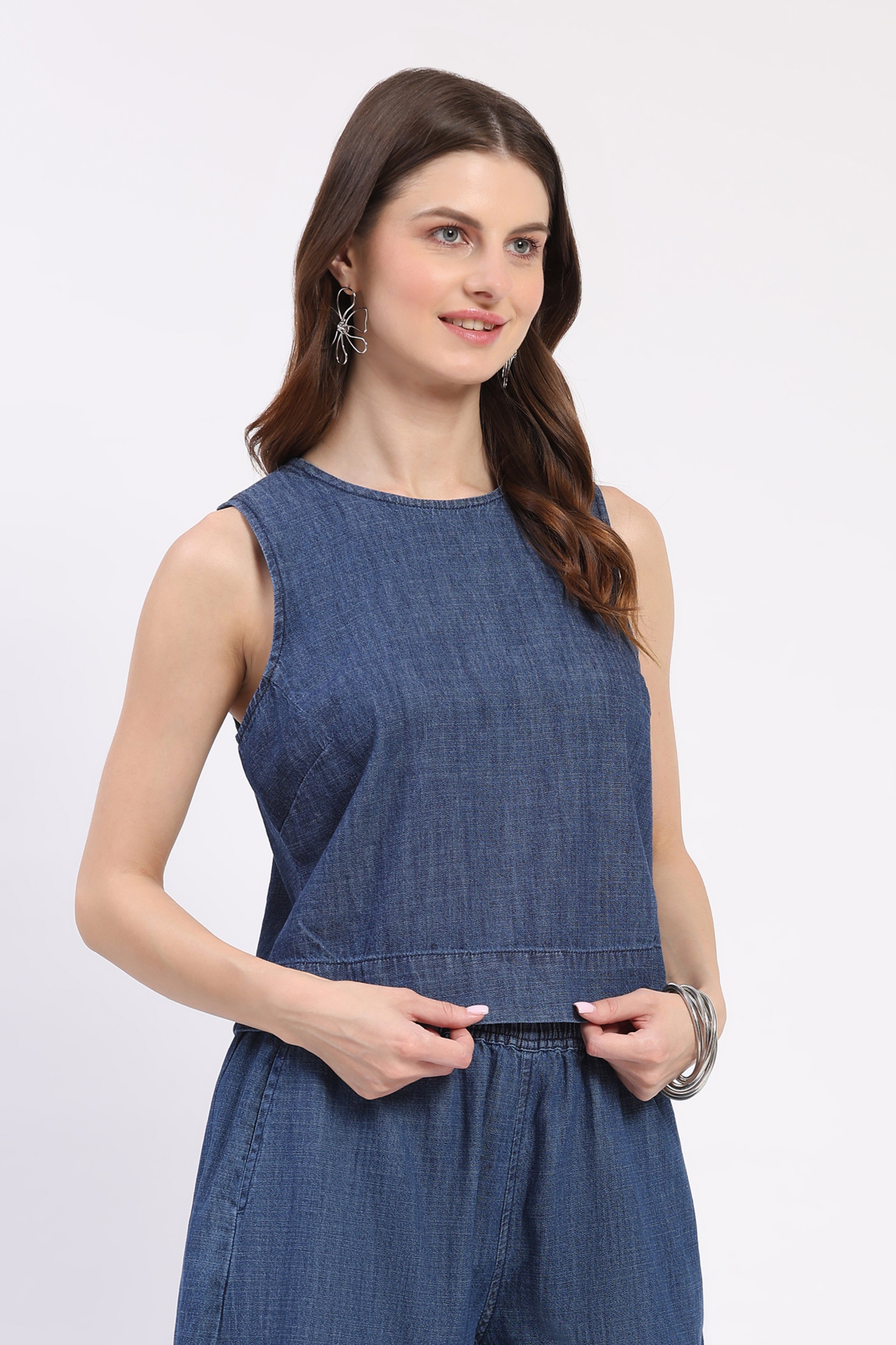 Classic Dark Stone Denim Crop Top