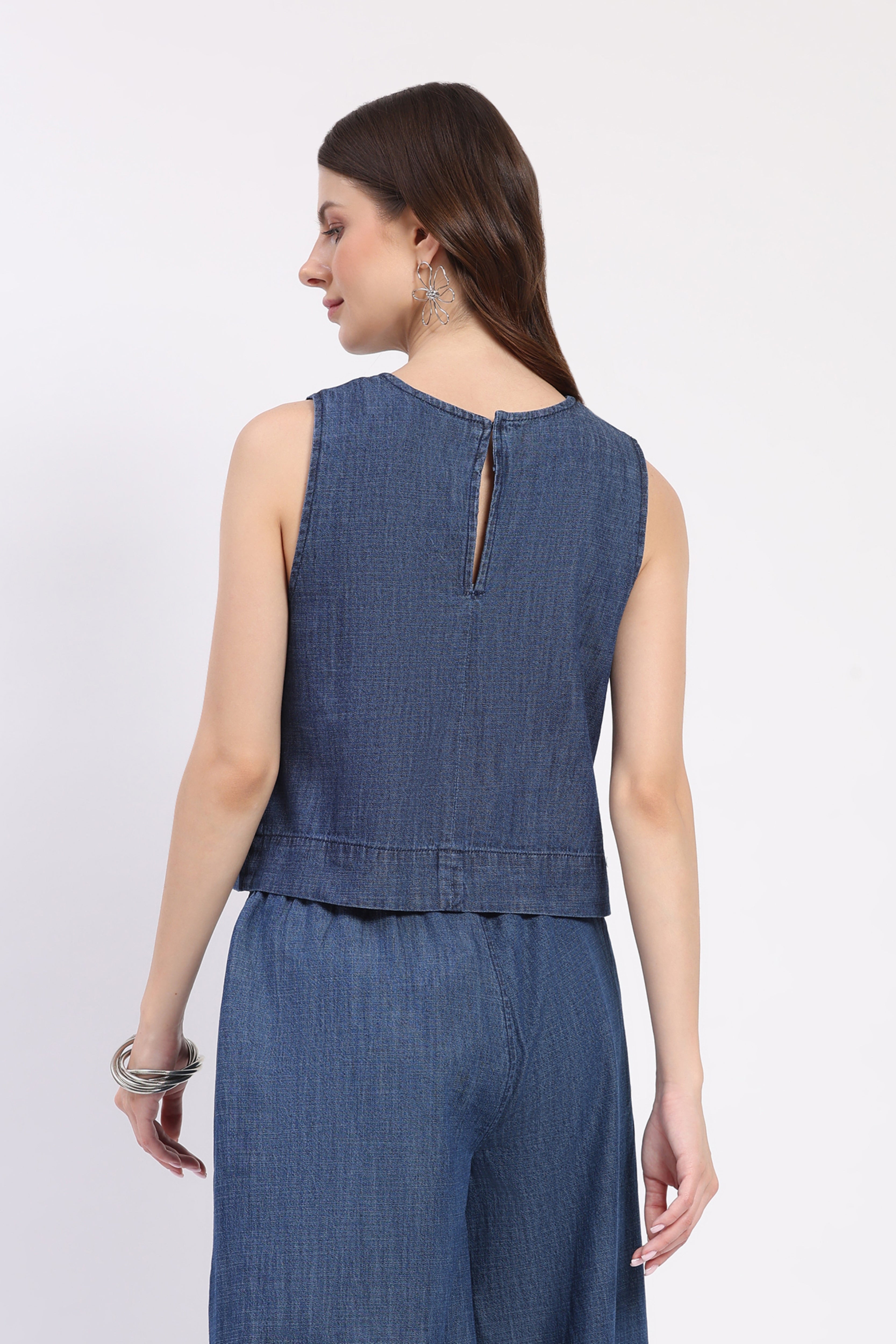 Classic Dark Stone Denim Crop Top
