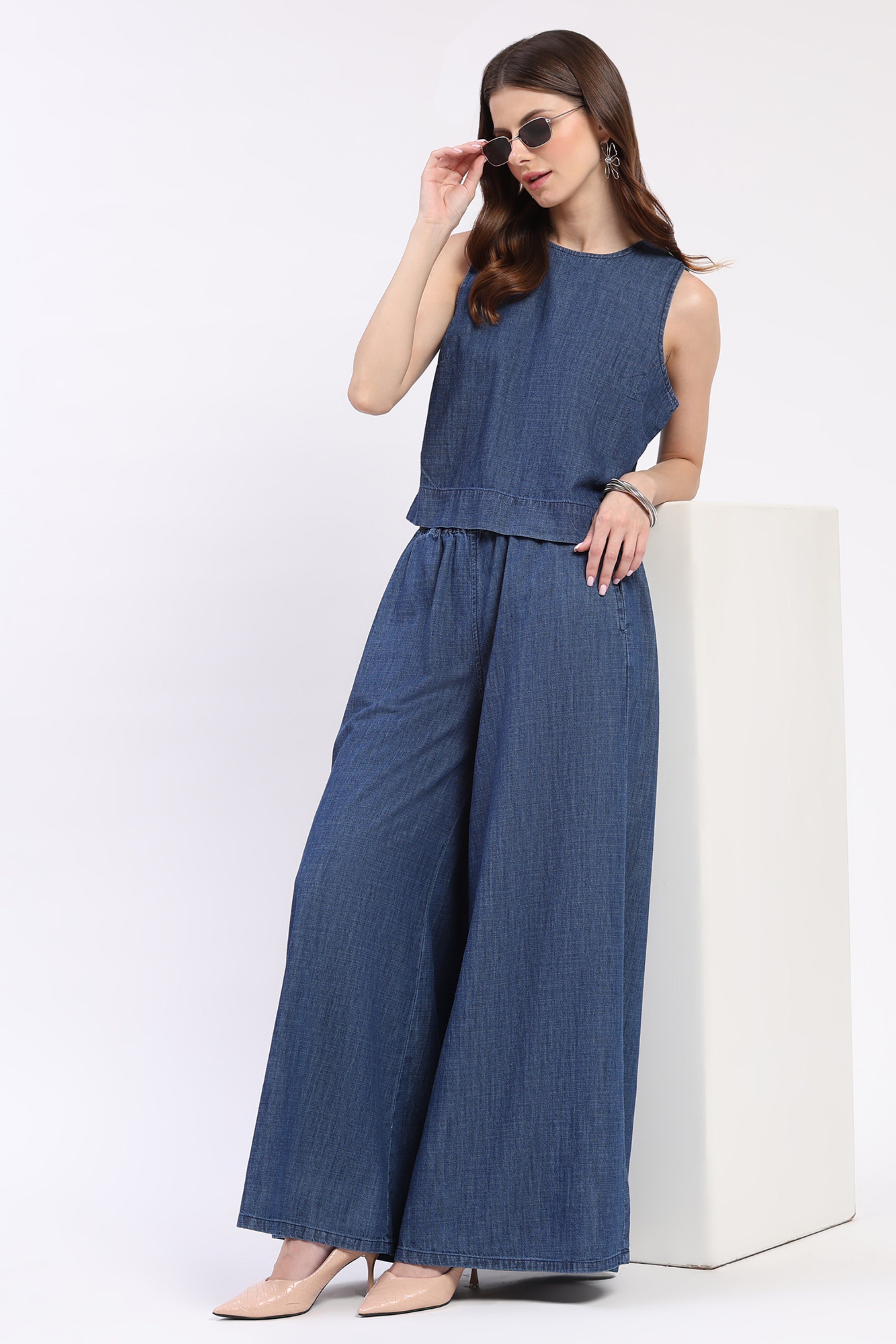 Classic Dark Stone Denim Crop Top