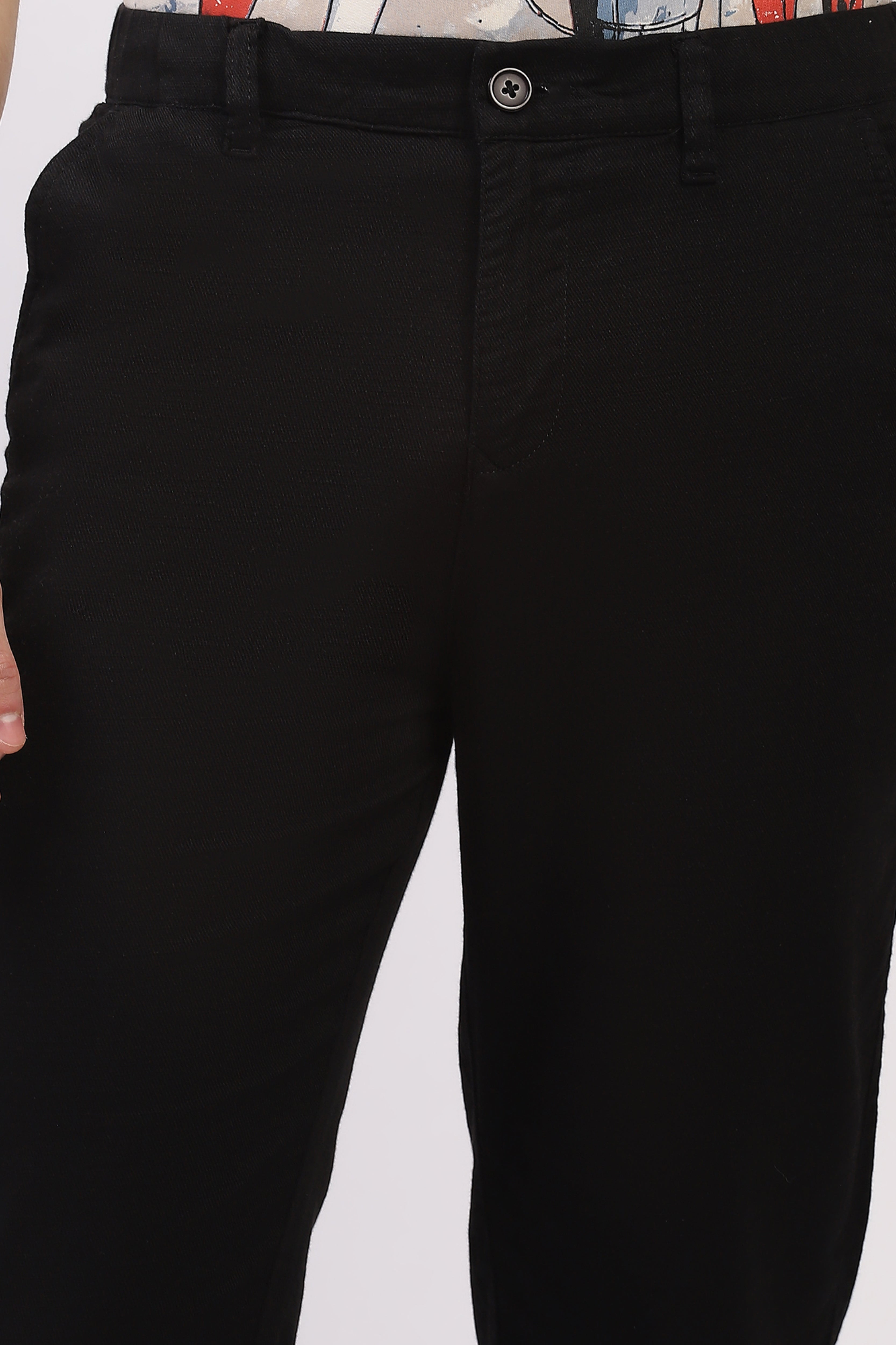 Black Cotton Straight Fit Trouser