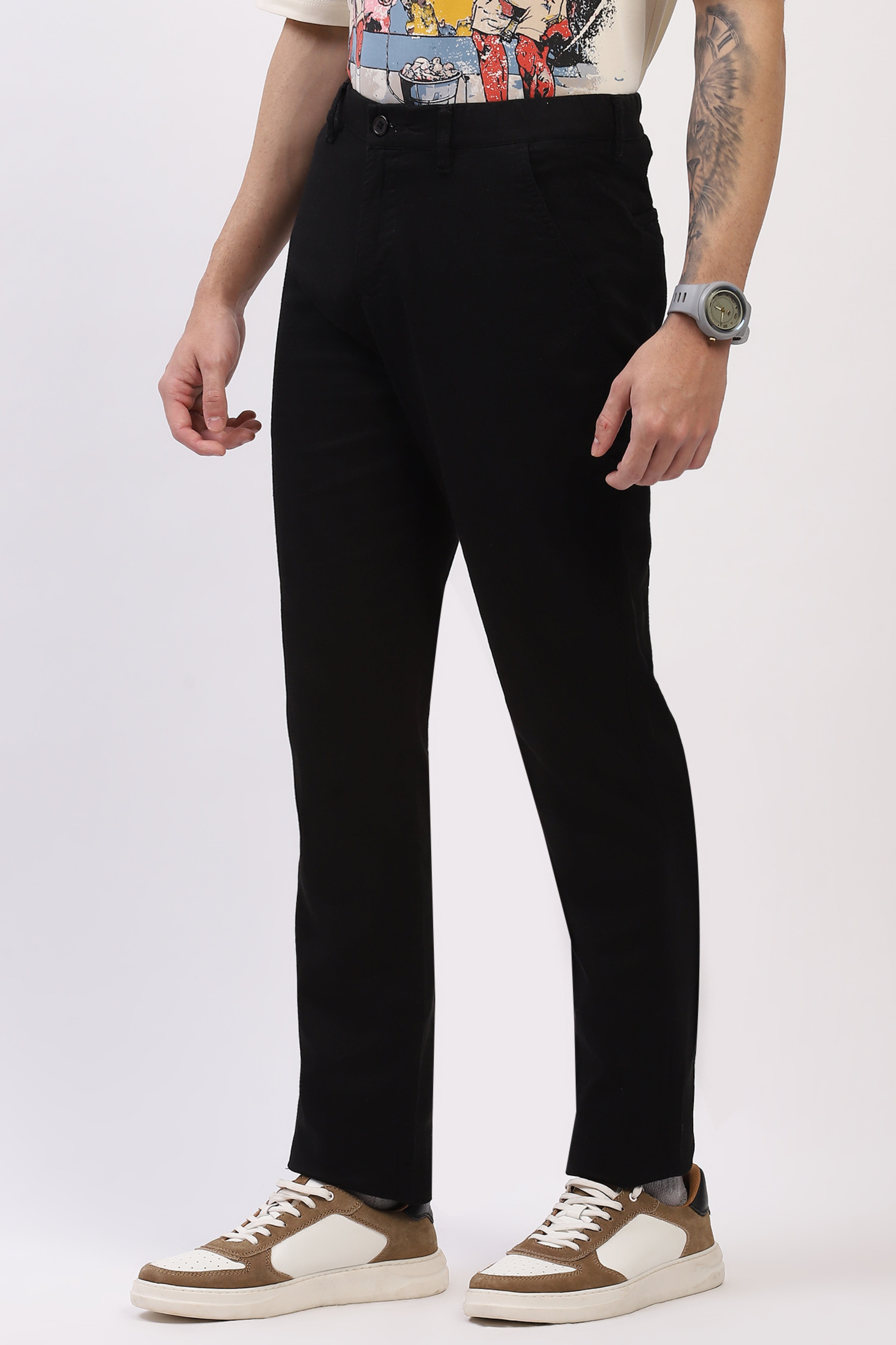 Black Cotton Straight Fit Trouser