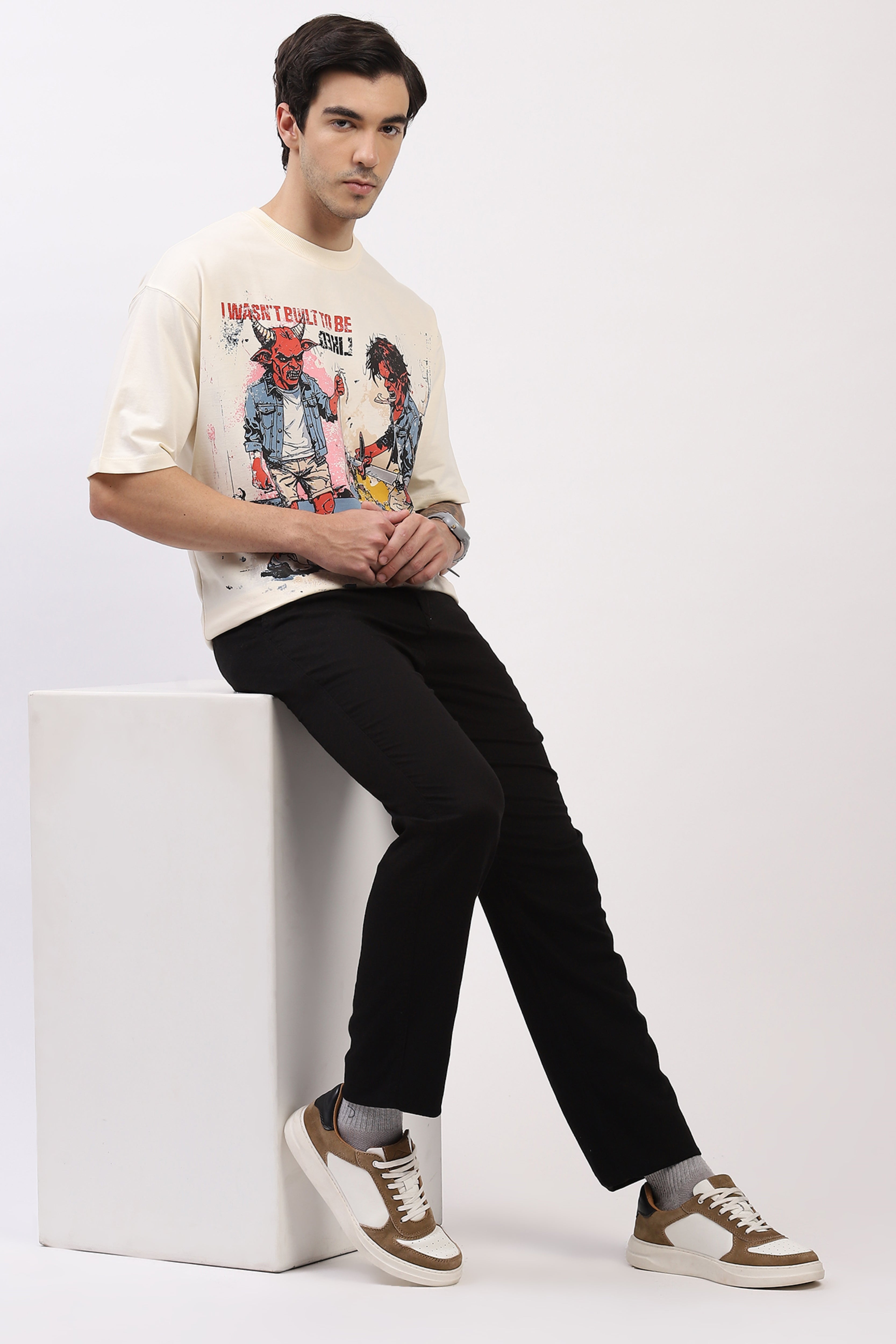 Black Cotton Straight Fit Trouser