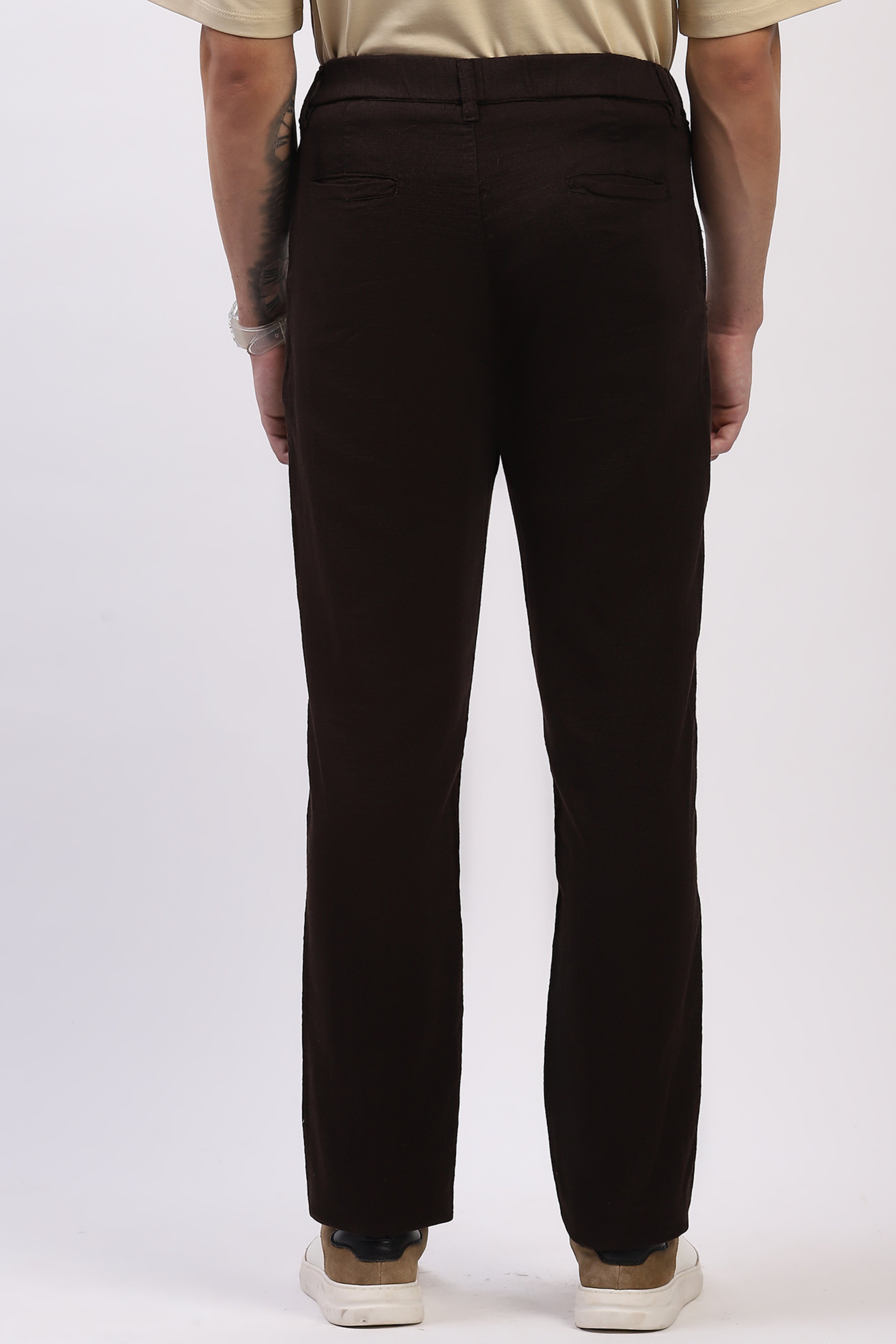 Coffee Brown Cotton Straight Fit Trouser