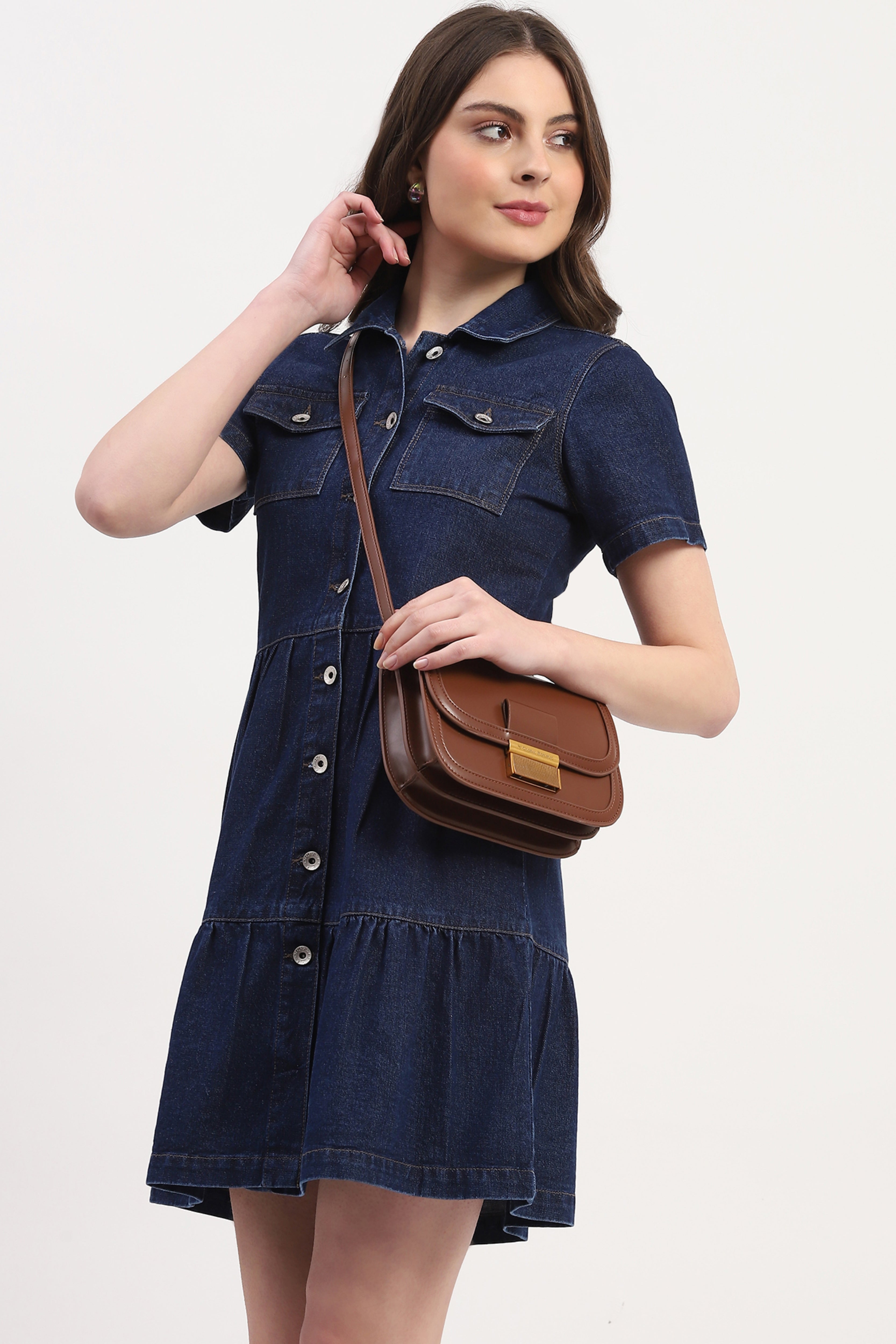 Blue Denim Solid Dress