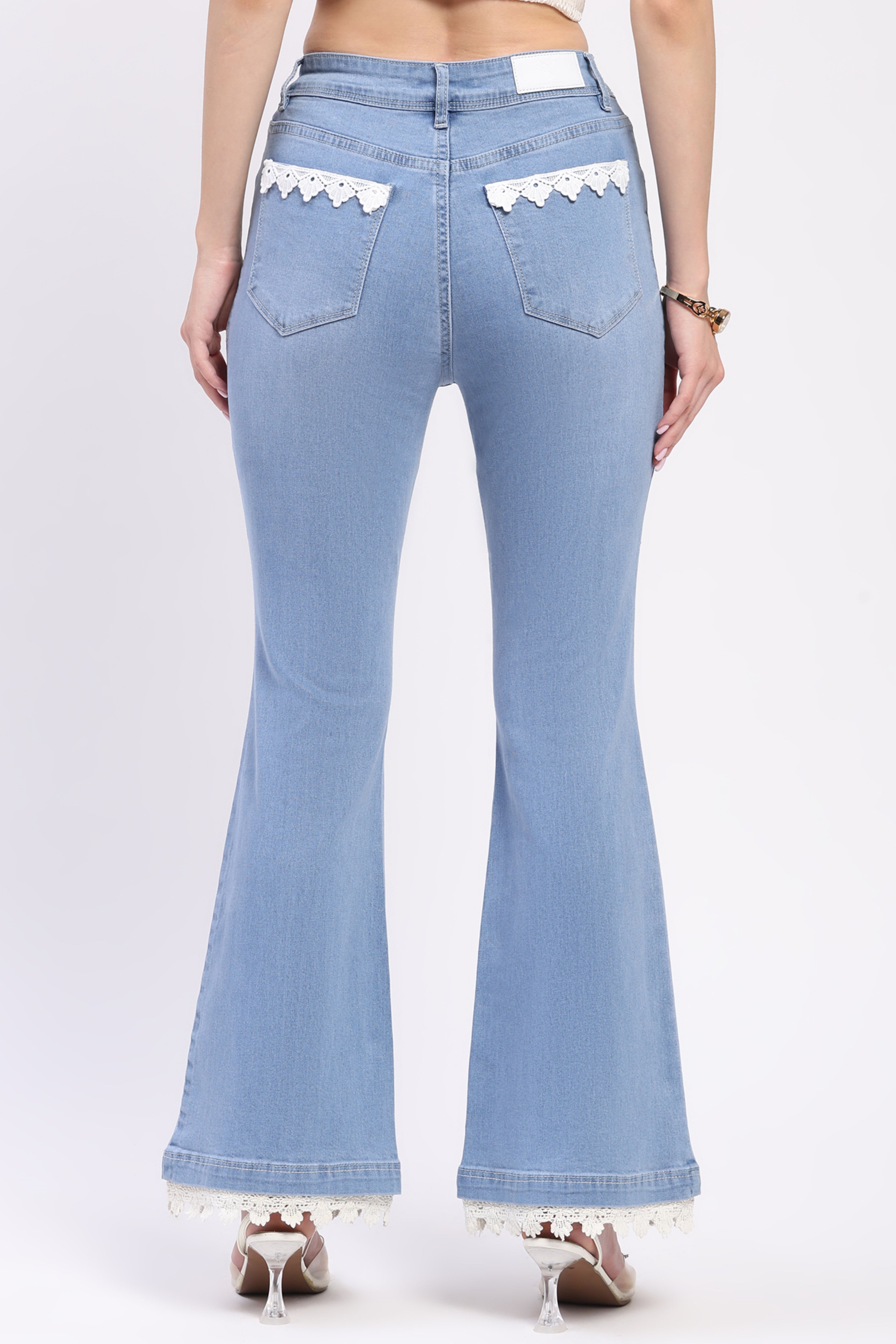 Light Blue Lace Detail Bootcut Jeans