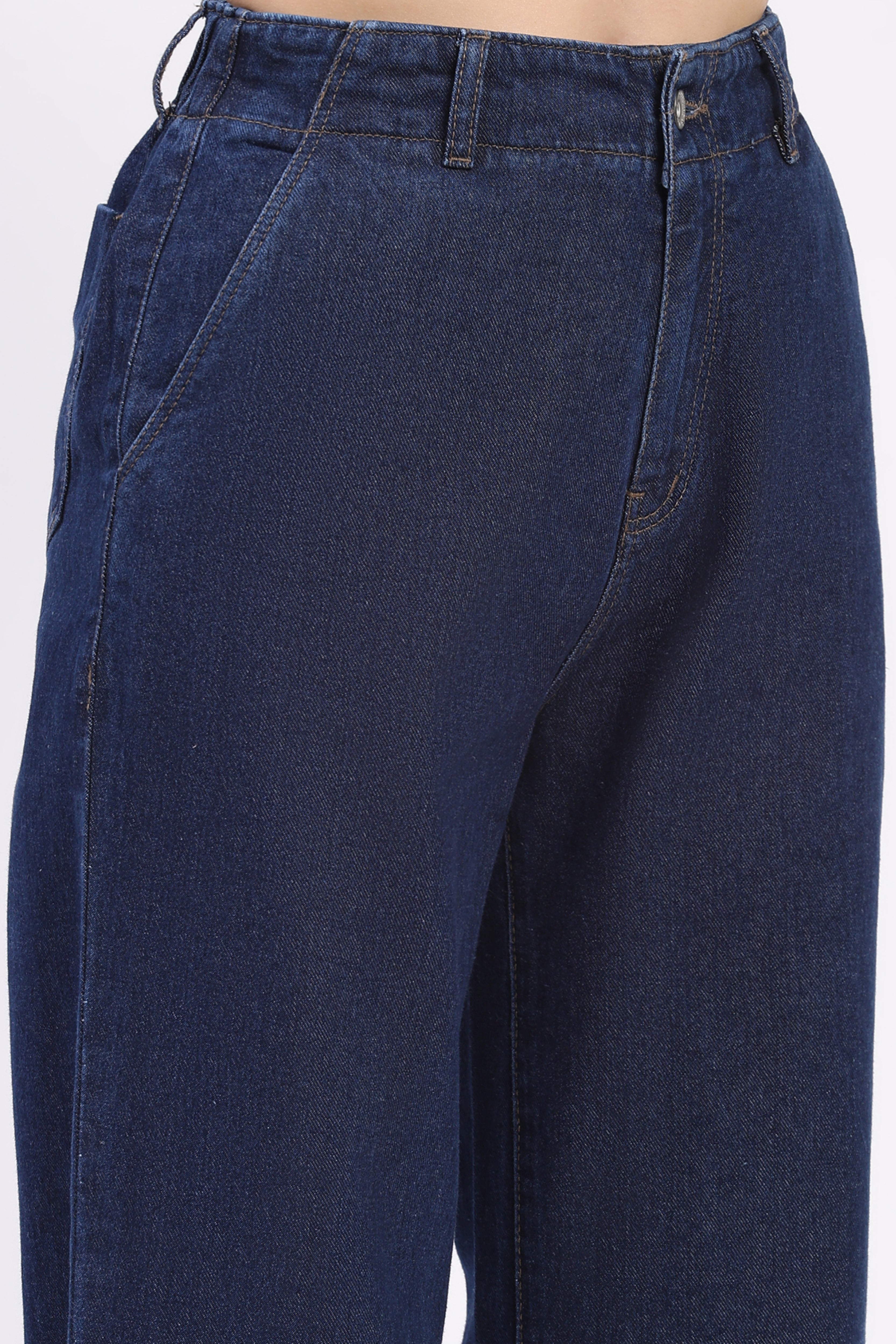 Dark Blue Elasticated Straight Fit Jeans