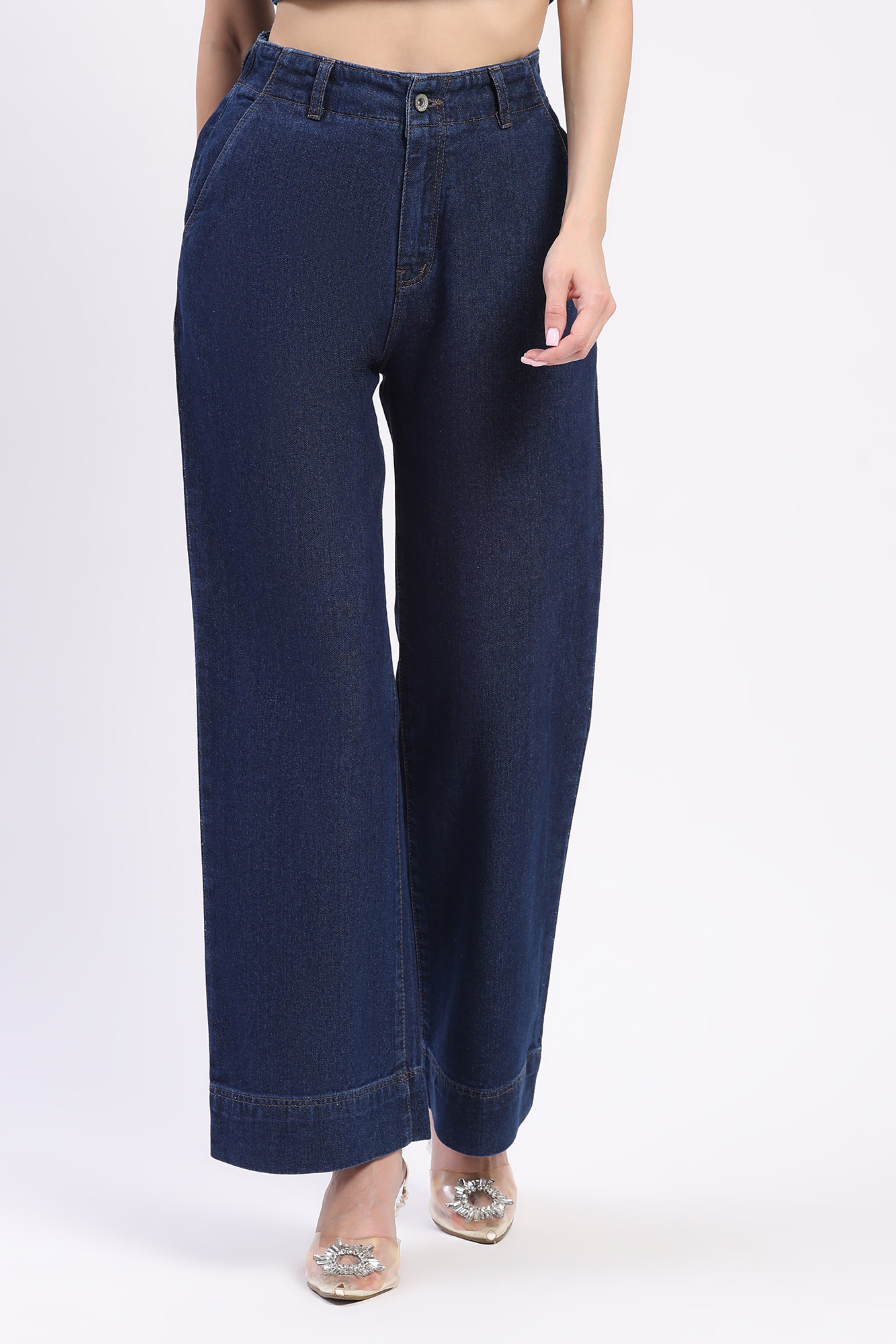Dark Blue Elasticated Straight Fit Jeans