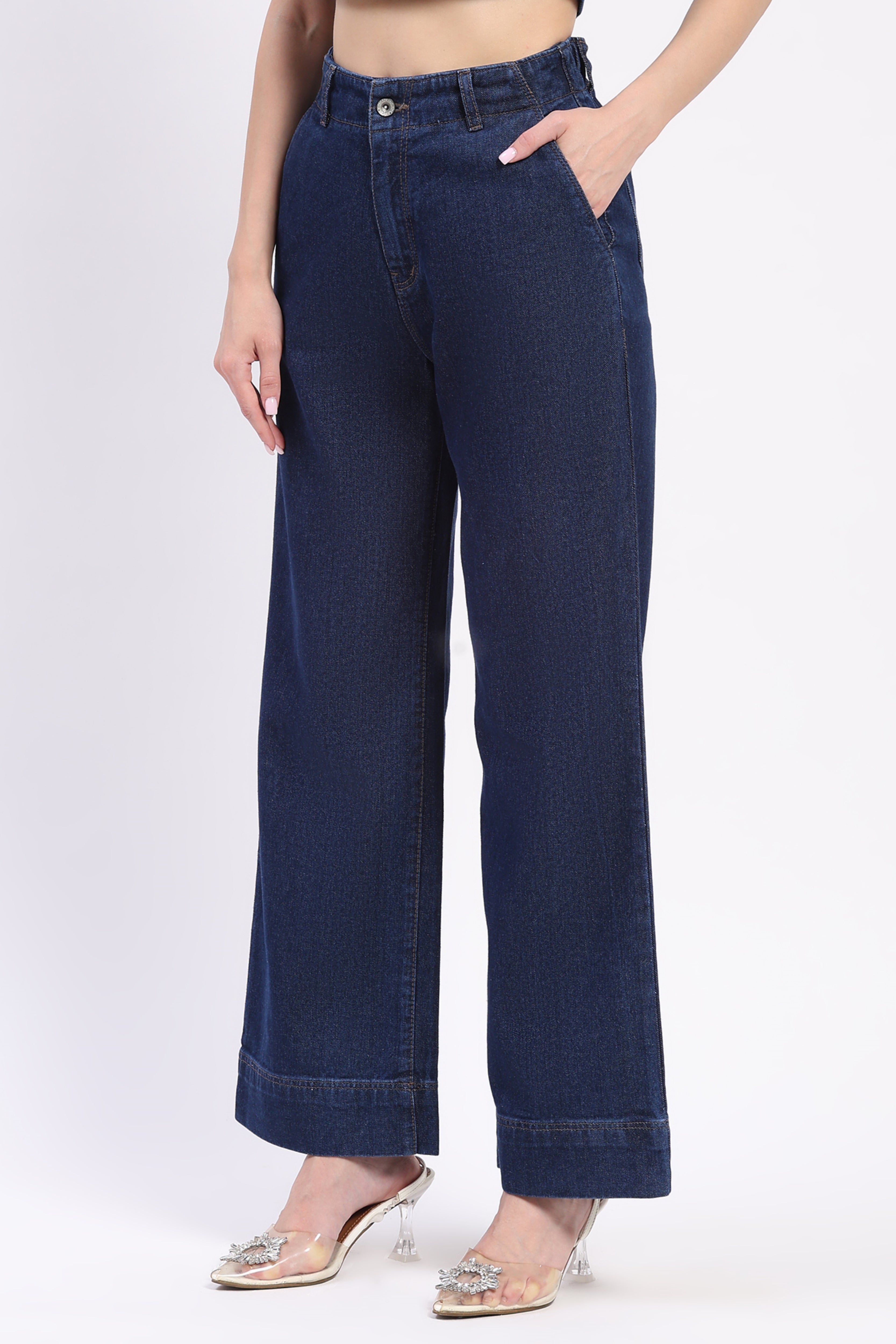 Dark Blue Elasticated Straight Fit Jeans