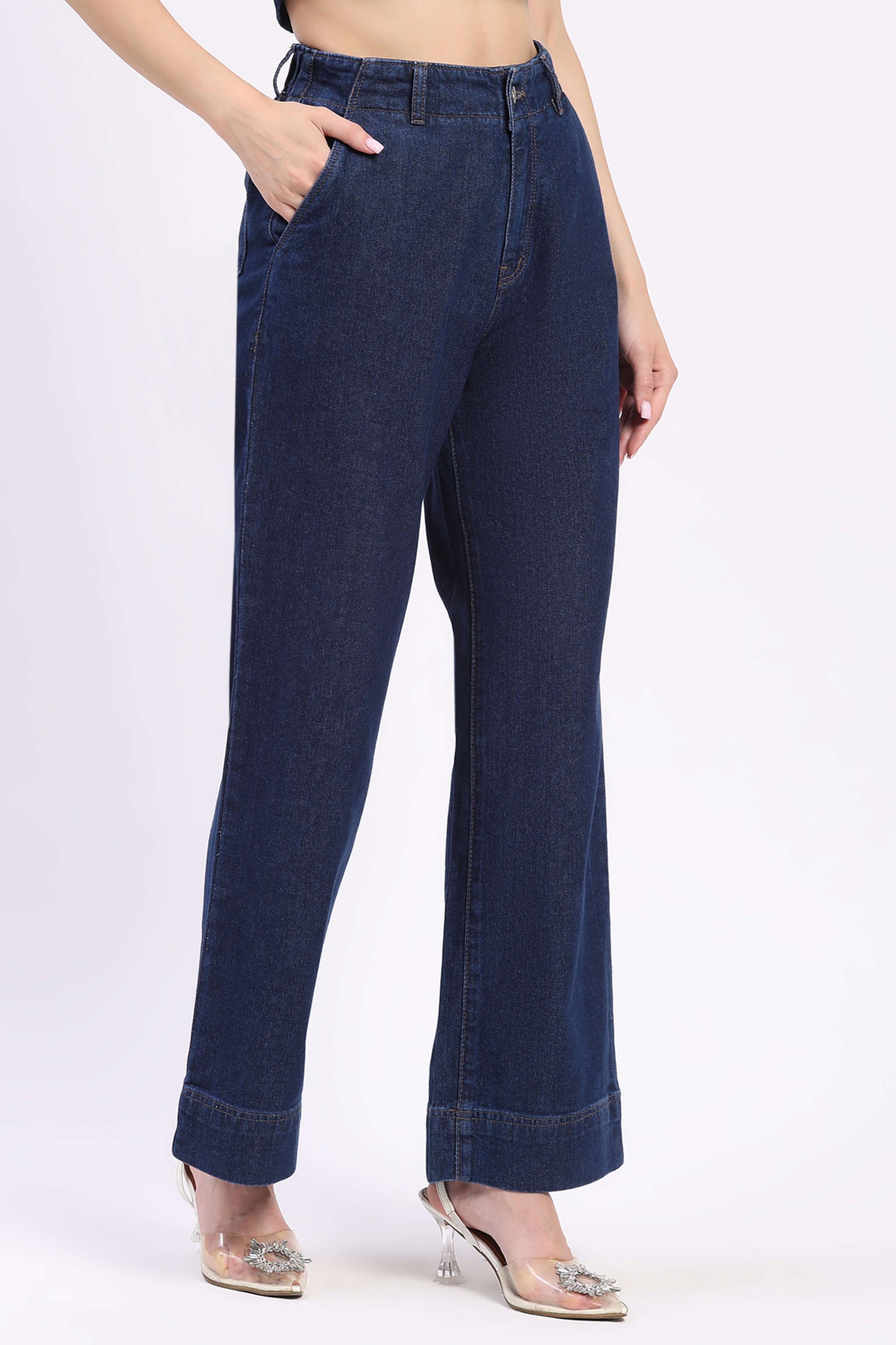 Dark Blue Elasticated Straight Fit Jeans