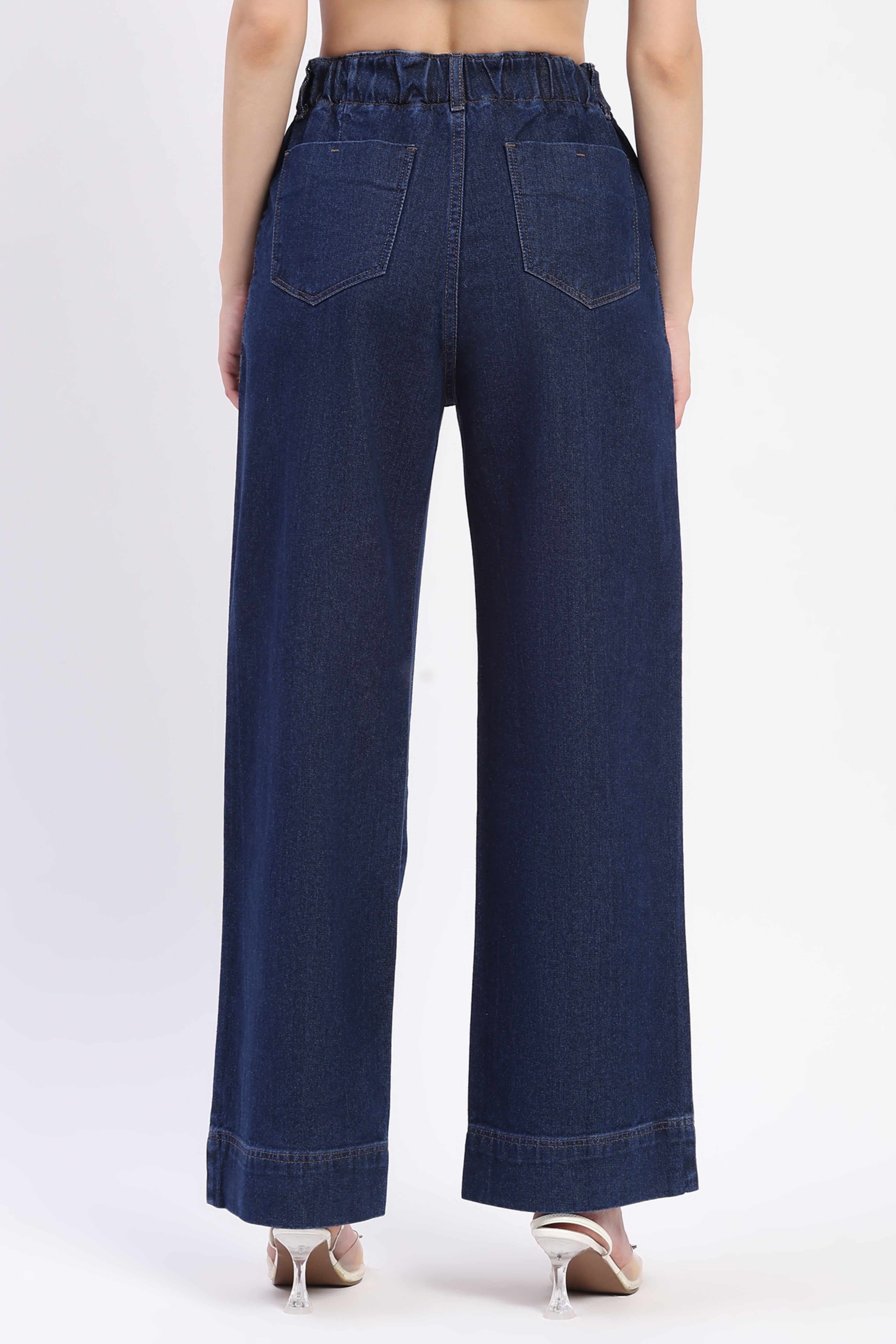 Dark Blue Elasticated Straight Fit Jeans