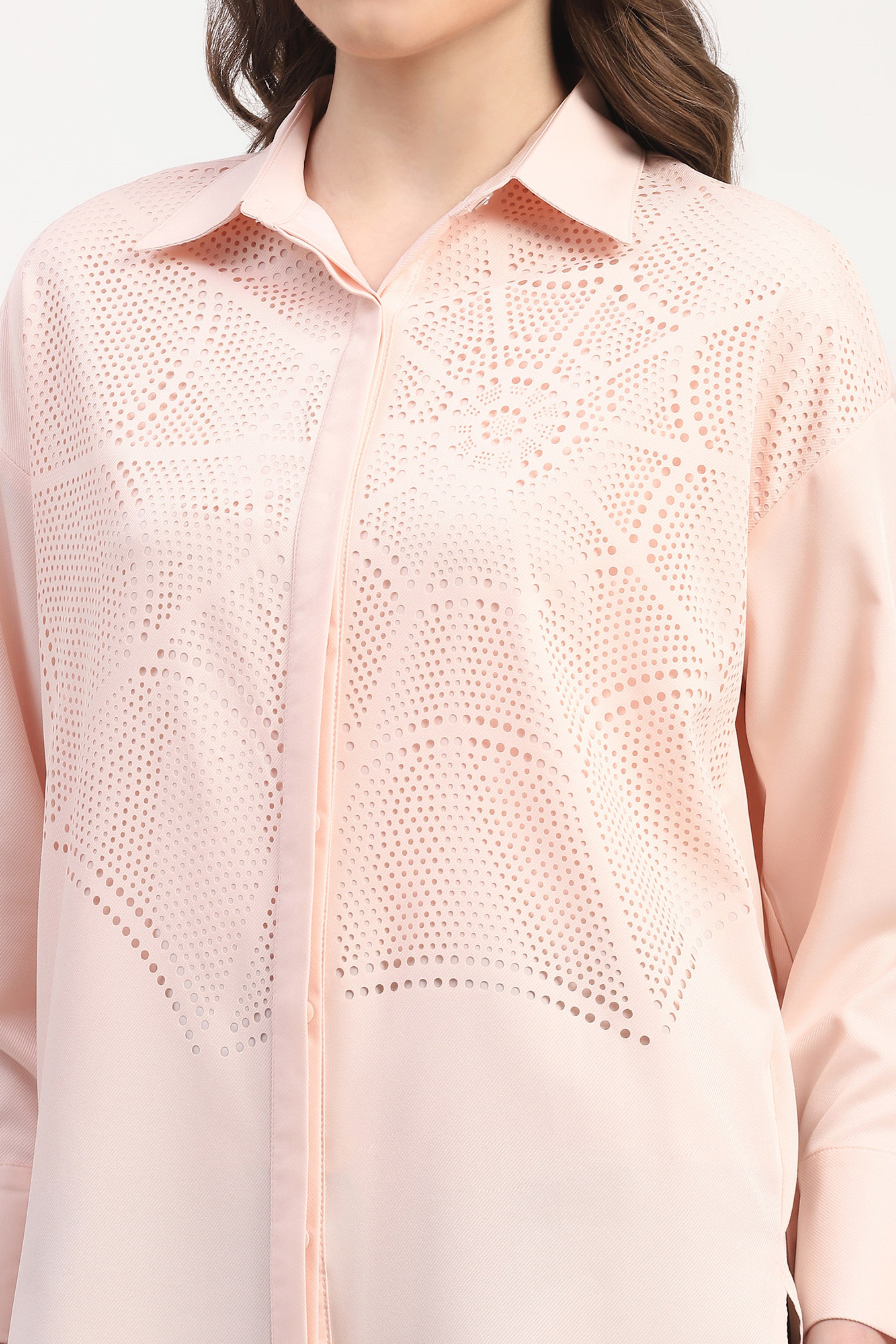 Pink Polyester Cut work Solid Shirt