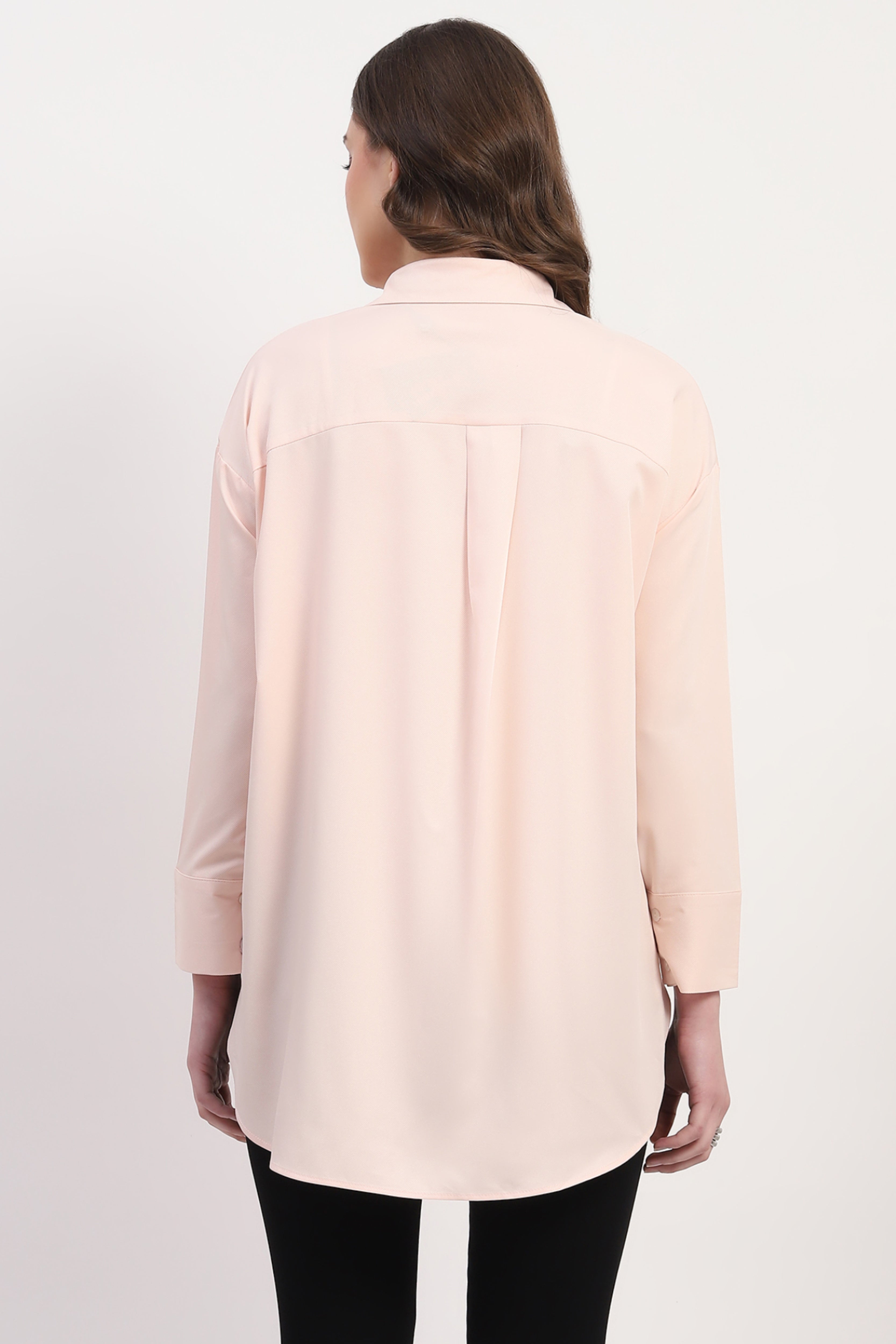 Pink Polyester Cut work Solid Shirt