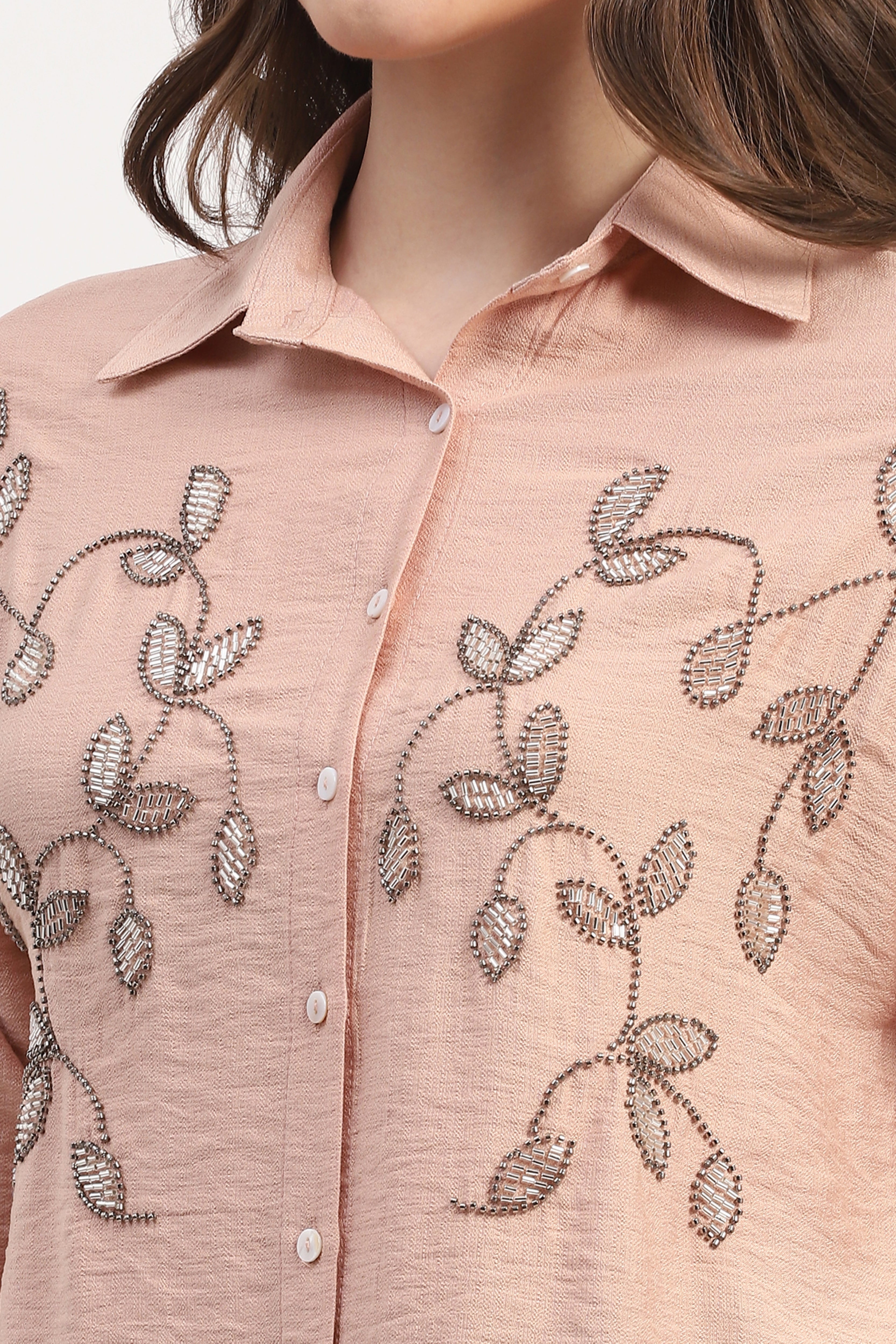 Pink Viscose Blend Embellished Shirt