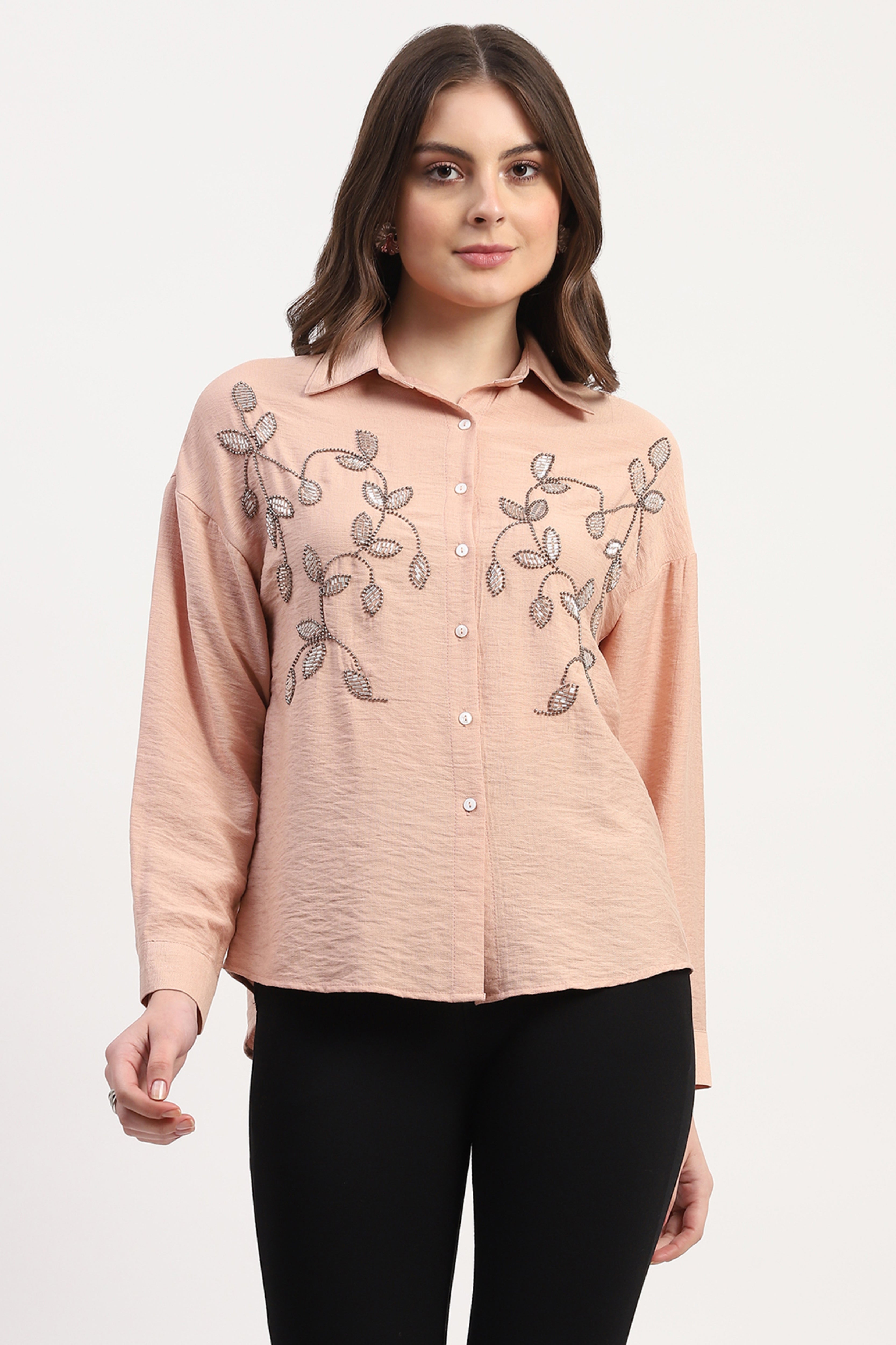 Pink Viscose Blend Embellished Shirt