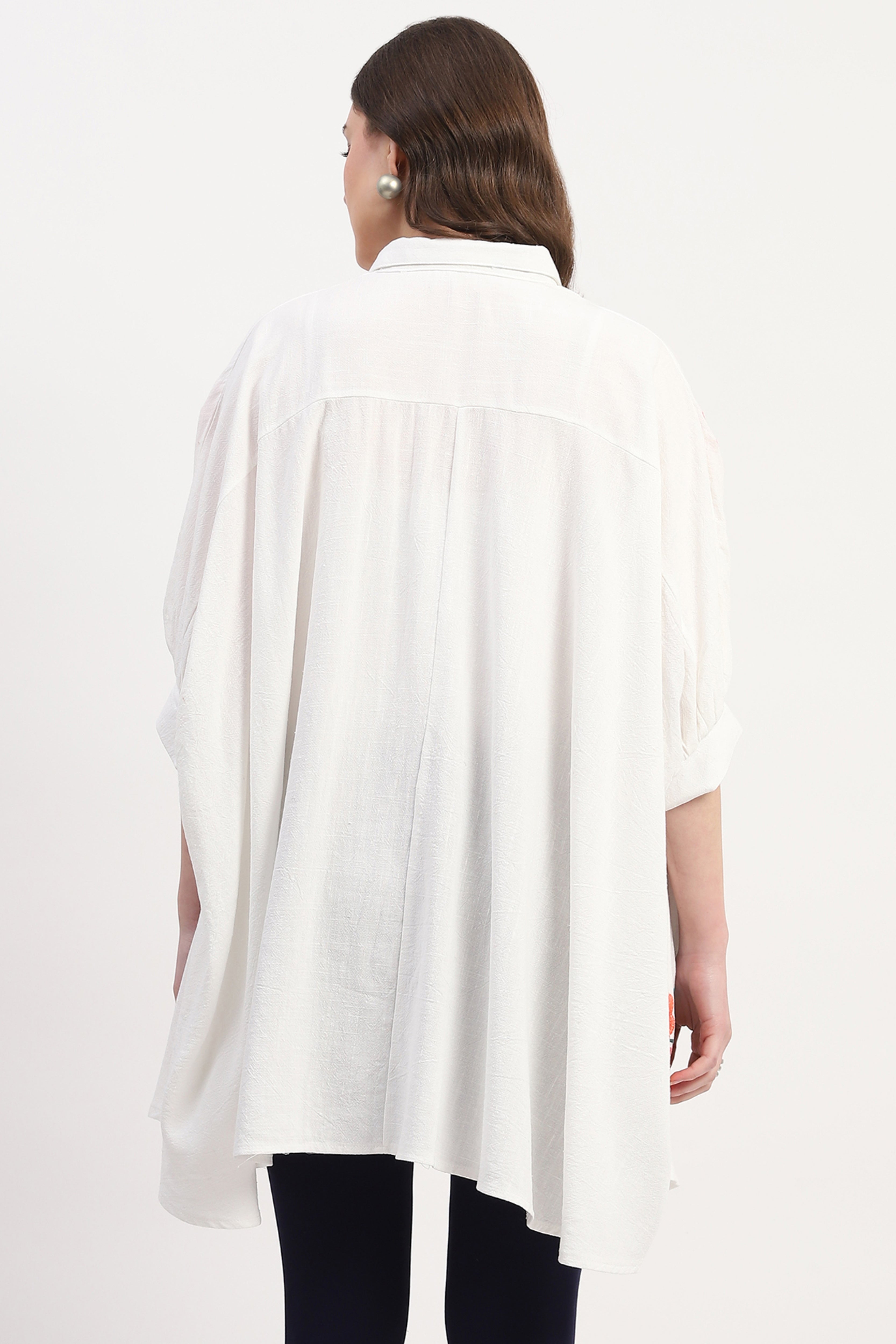 White Cotton Floral Embroidery Tunic