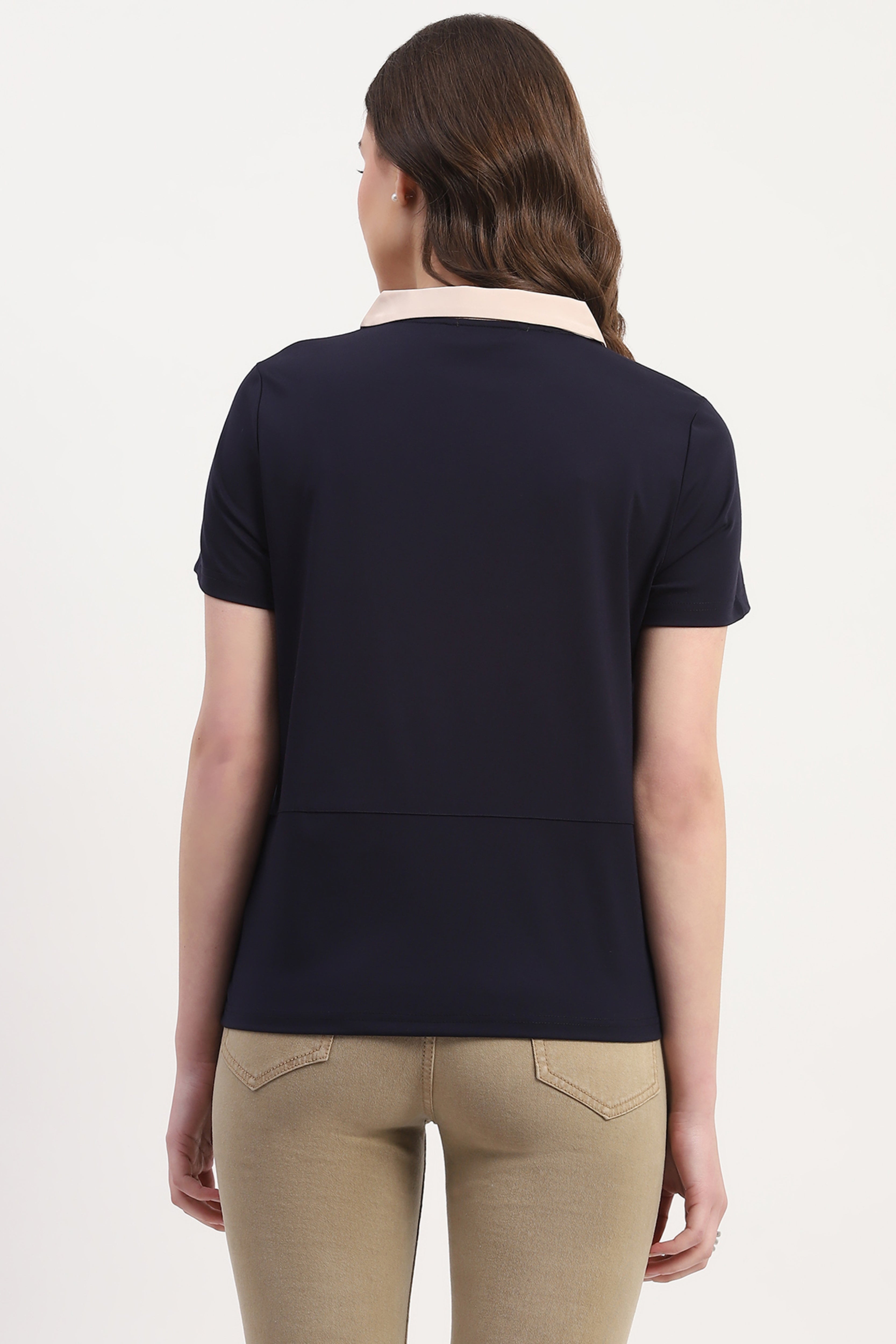 Navy Viscose Blend Graphic Print Top