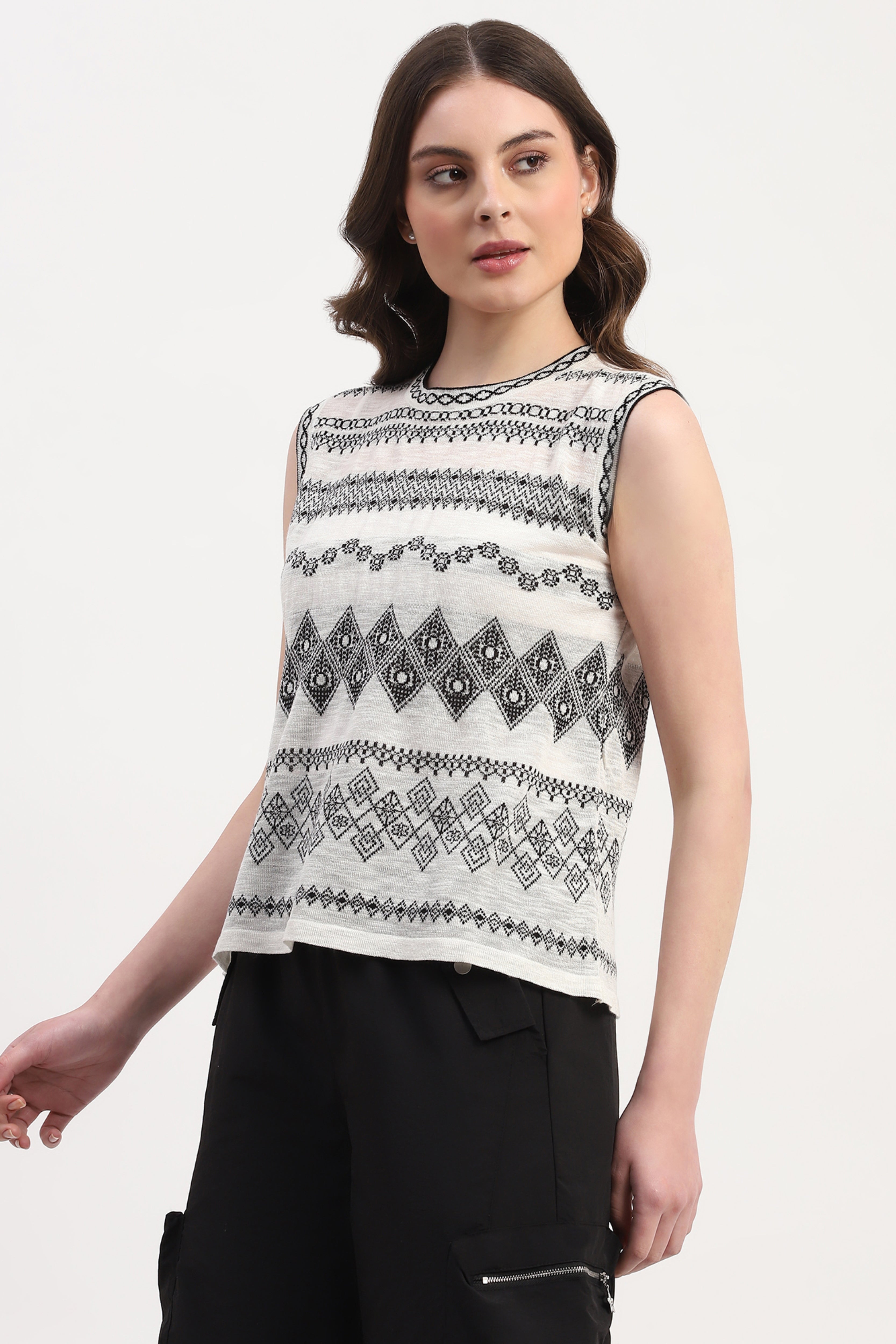 White Viscose Blend Woven Top