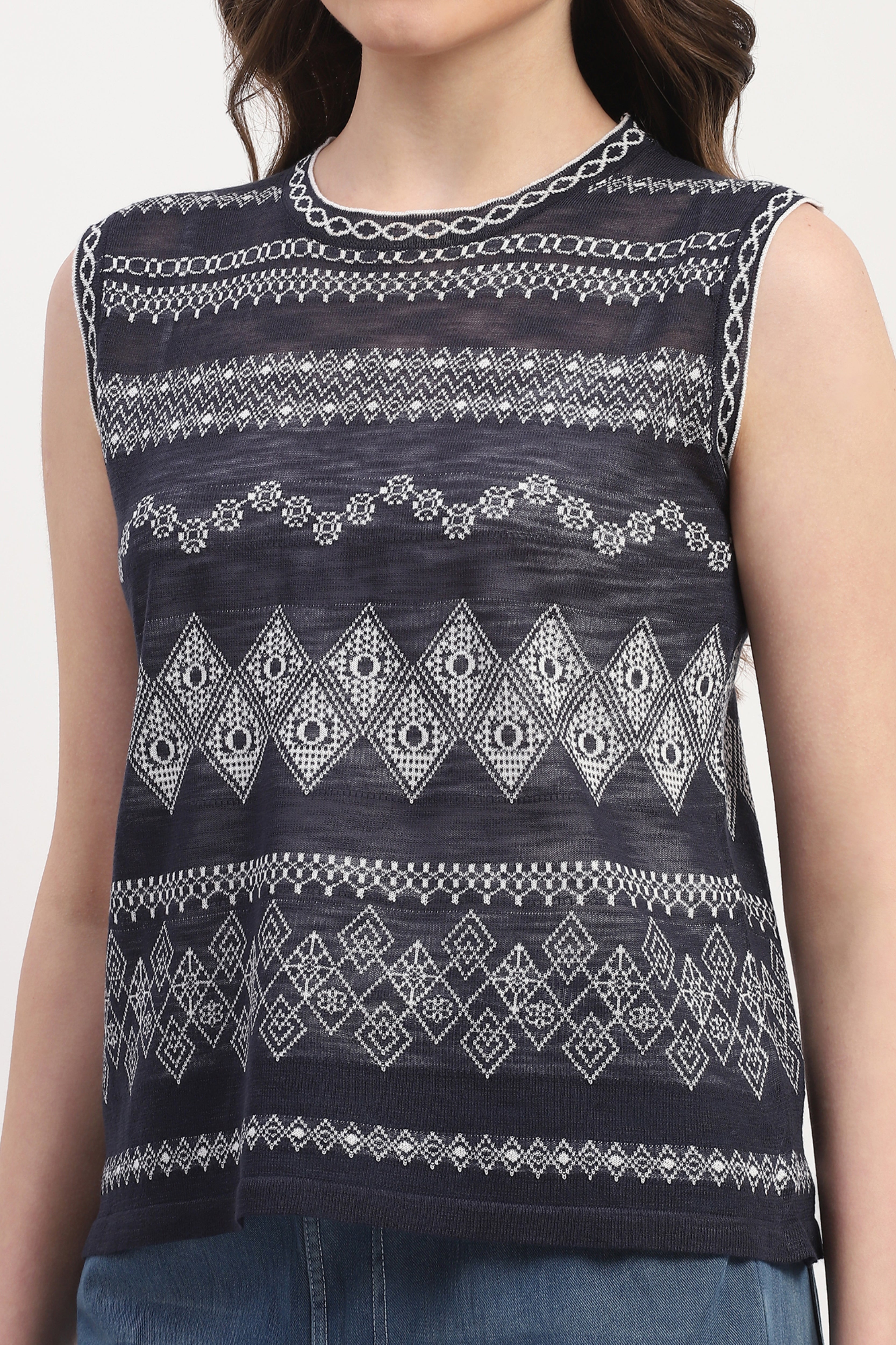 Navy Viscose Blend Woven Top
