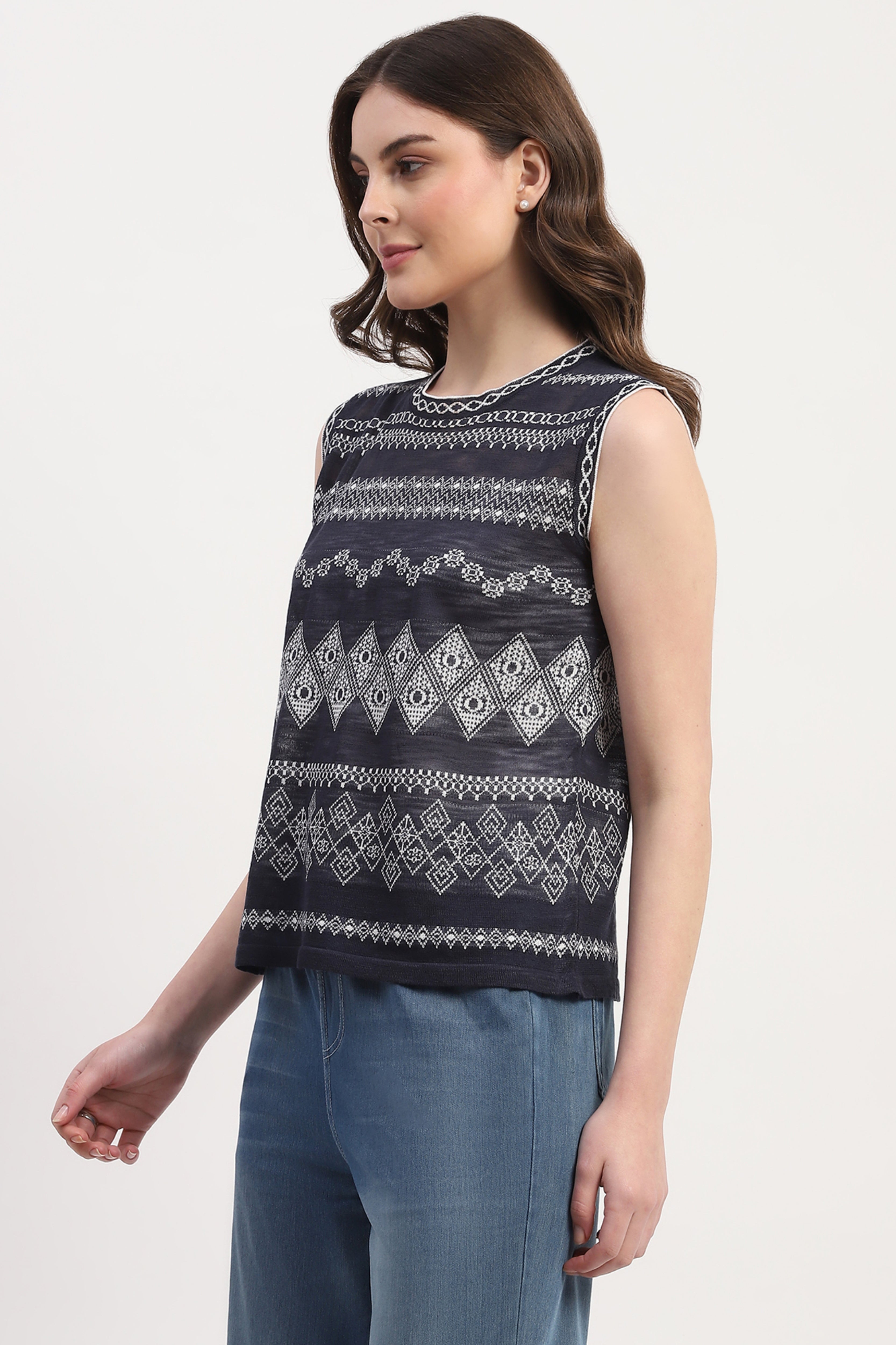 Navy Viscose Blend Woven Top